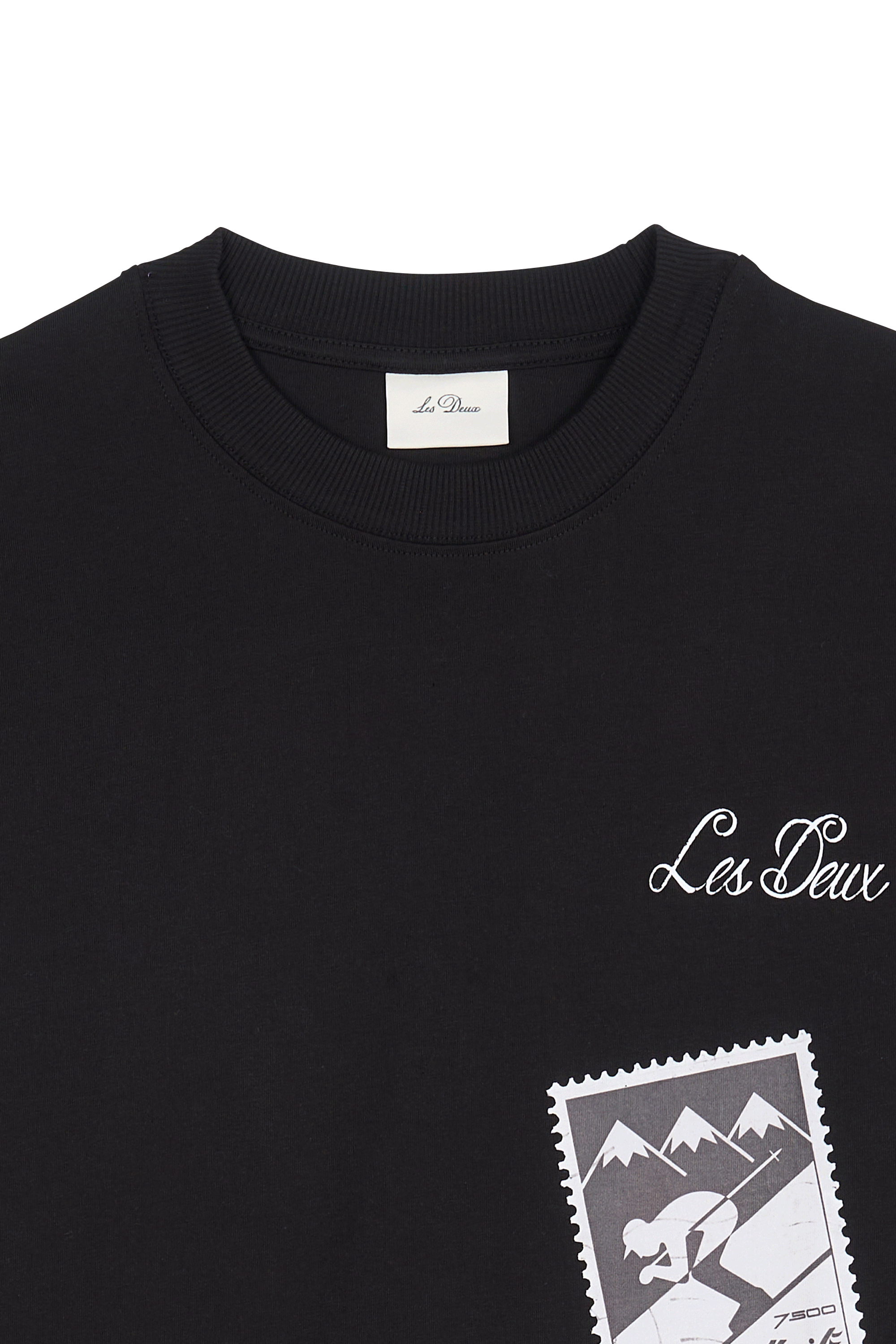 Regular-fit round-neck cotton T-shirt | Black LES DEUX Men