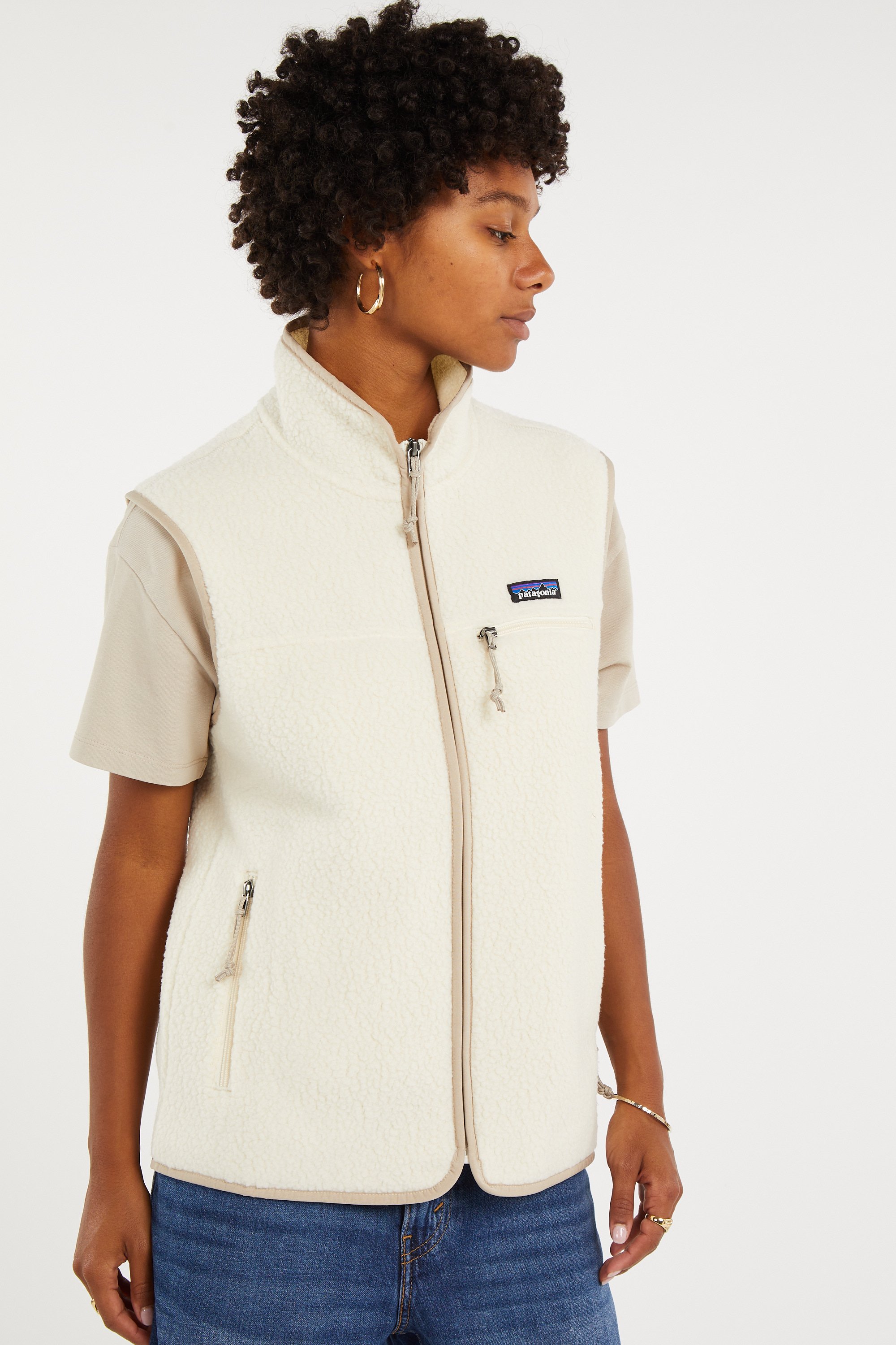 Regular-fit buttoned fleece sweater with high neck | Beige PATAGONIA Women