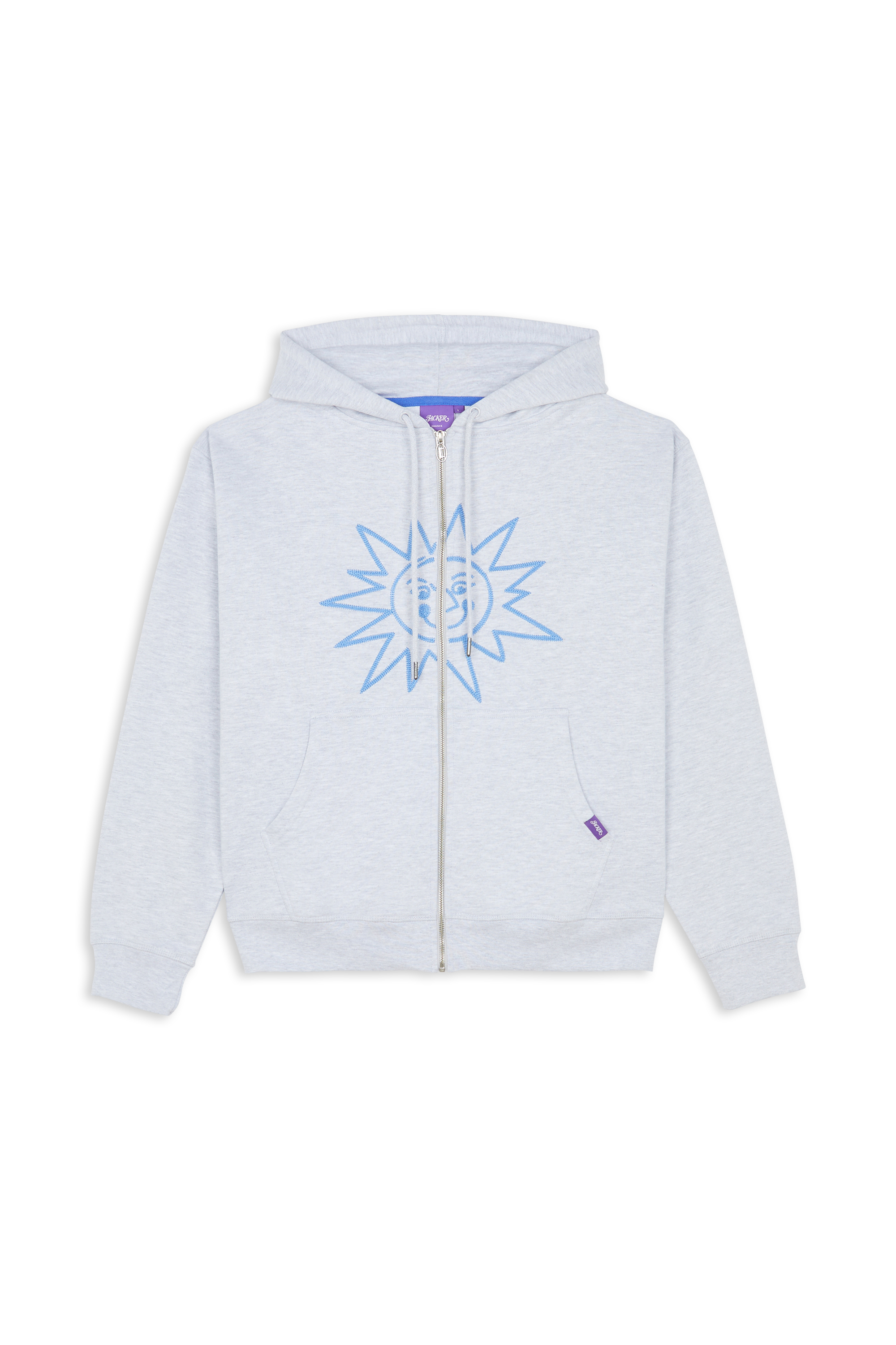 Regular-fit zip-up cotton-blend hoodie with Pony Player Grey