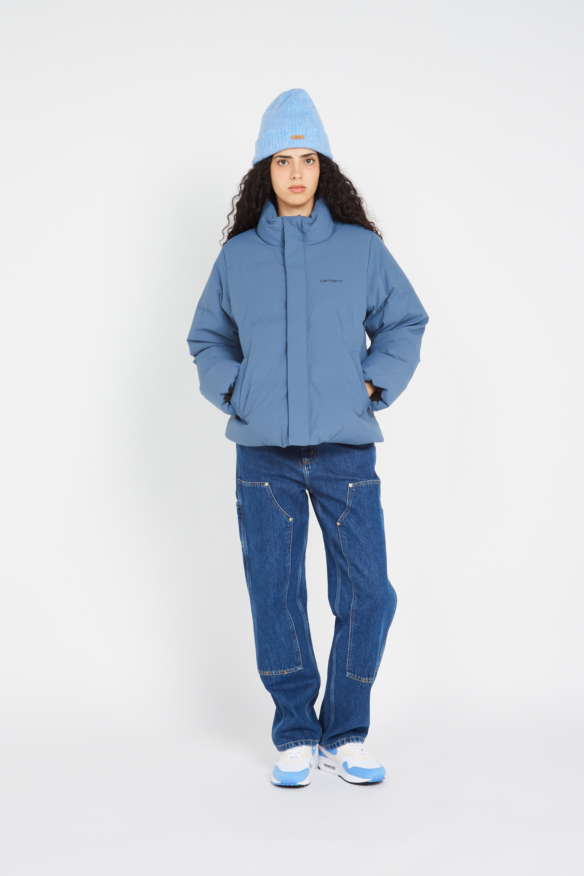 Lightweight quilted padded jacket with high neck Blue