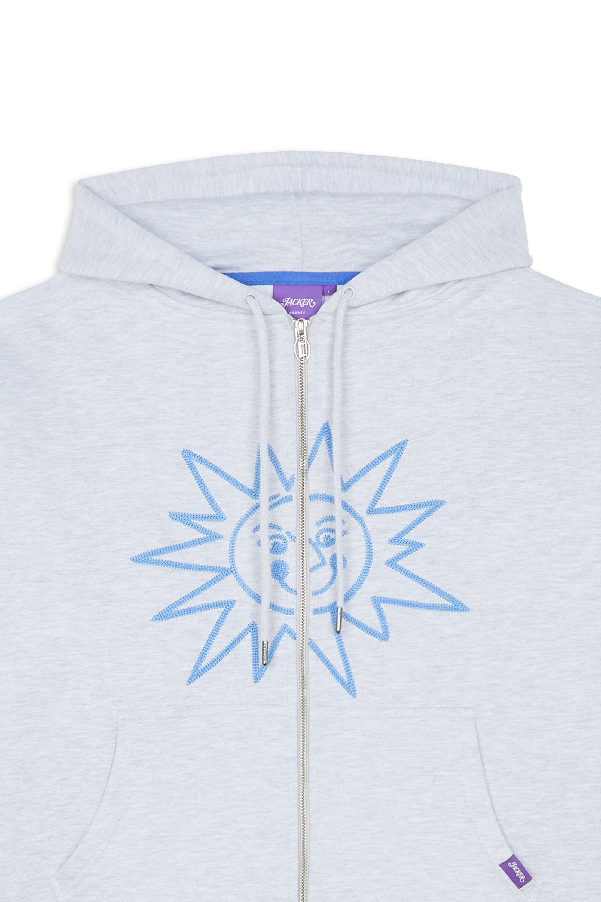 Regular-fit zip-up cotton-blend hoodie with Pony Player Grey