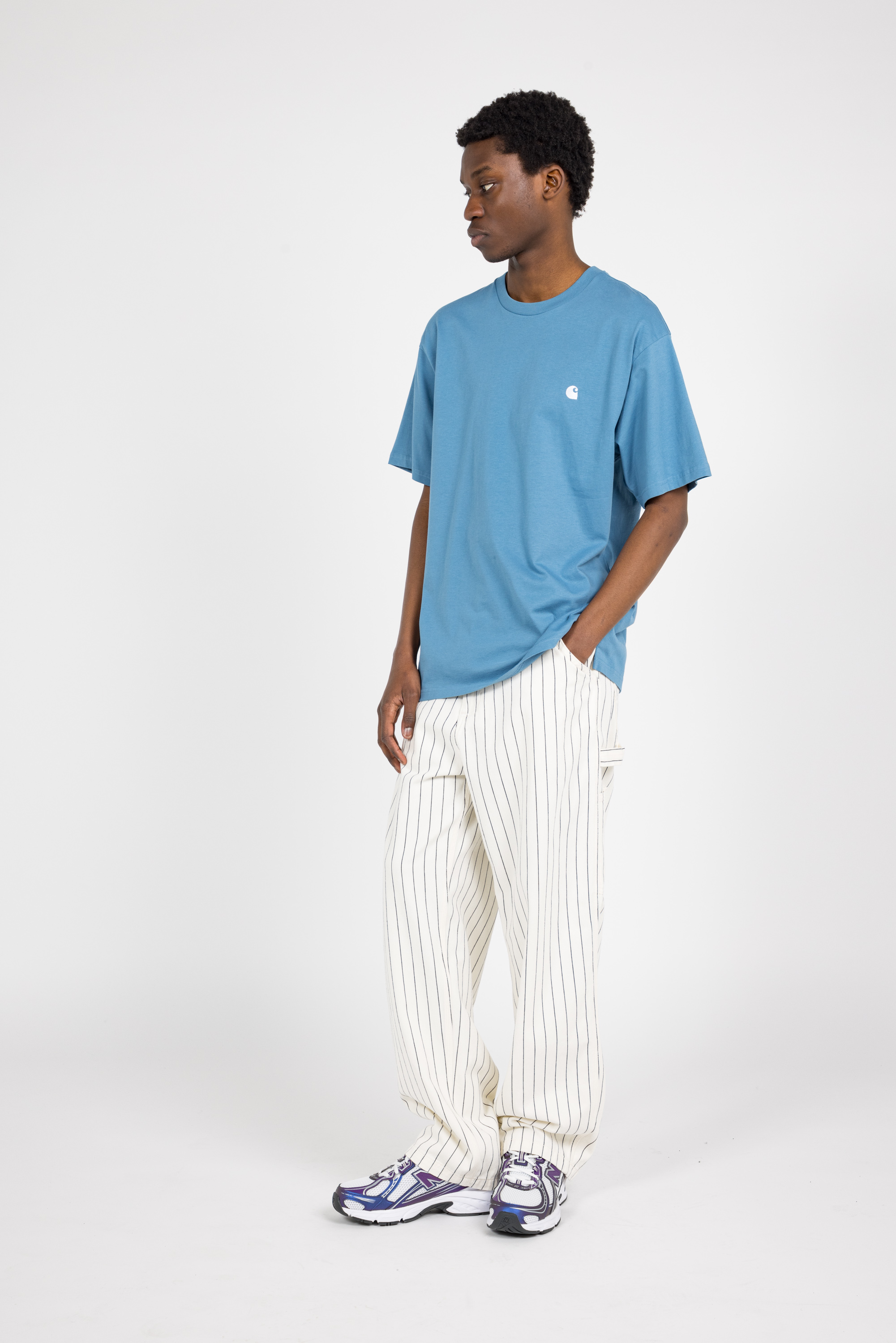 Regular-fit round-neck cotton T-shirt Blue