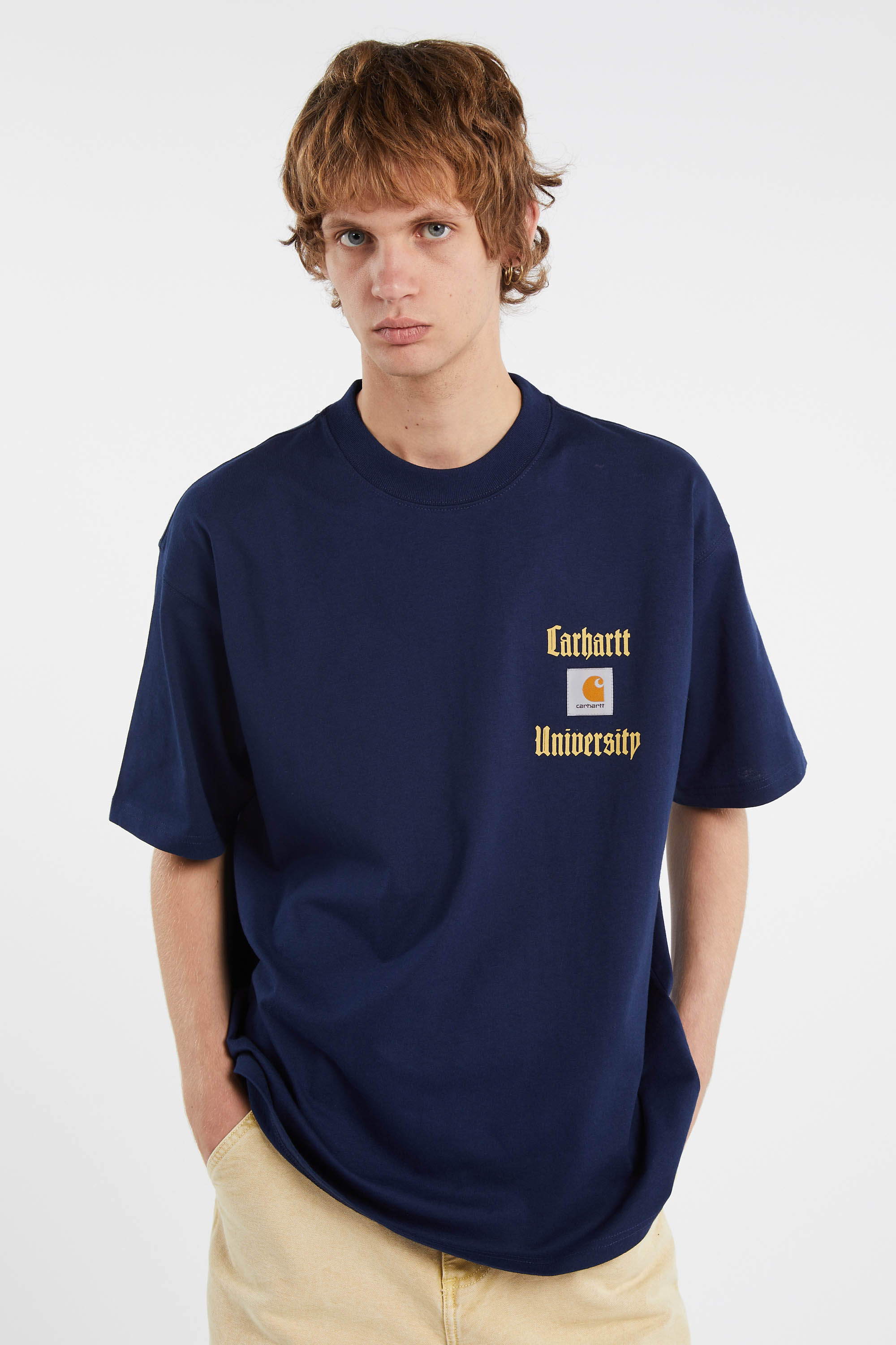 Regular-fit round-neck cotton T-shirt Blue