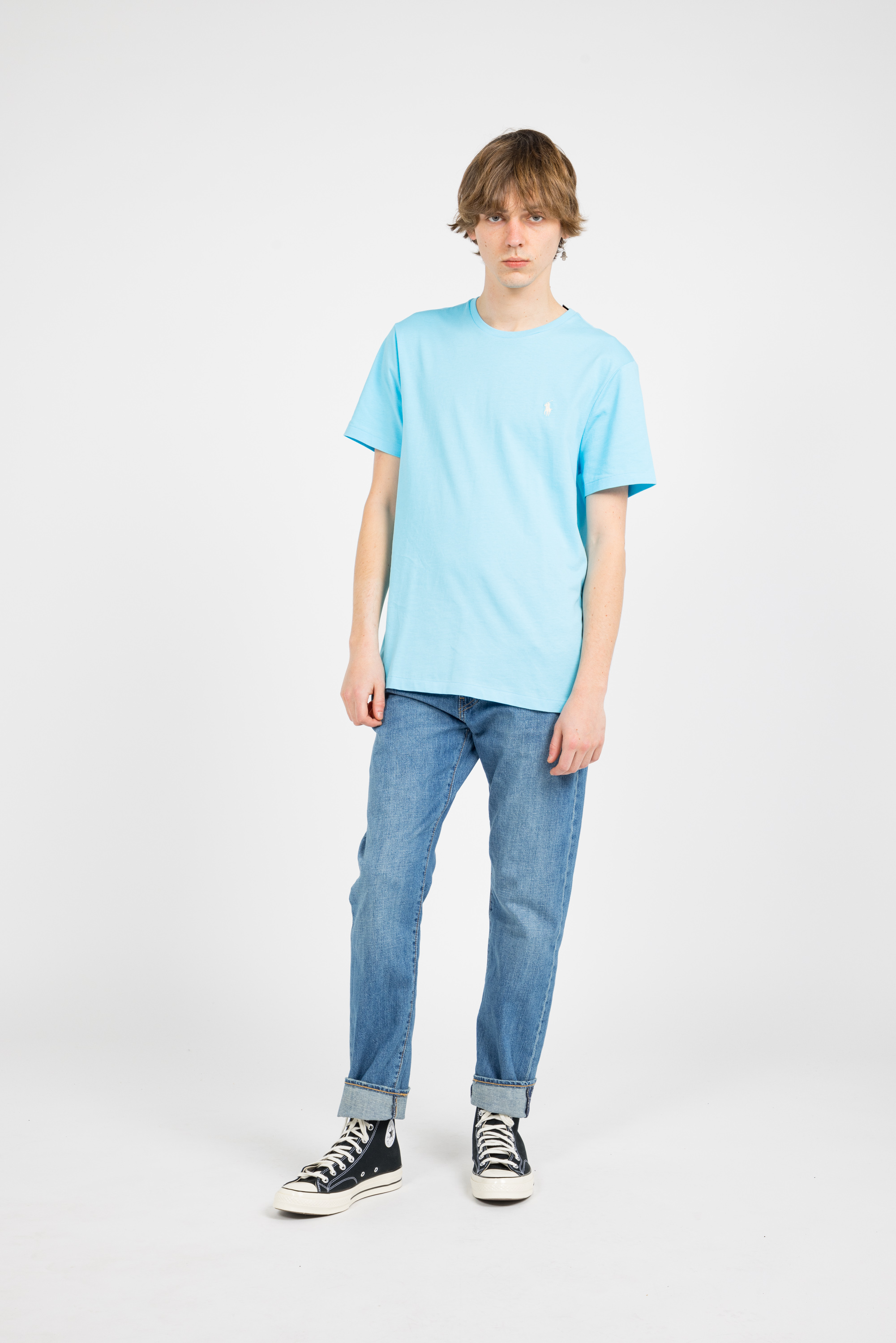 Regular-fit round-neck cotton T-shirt Blue