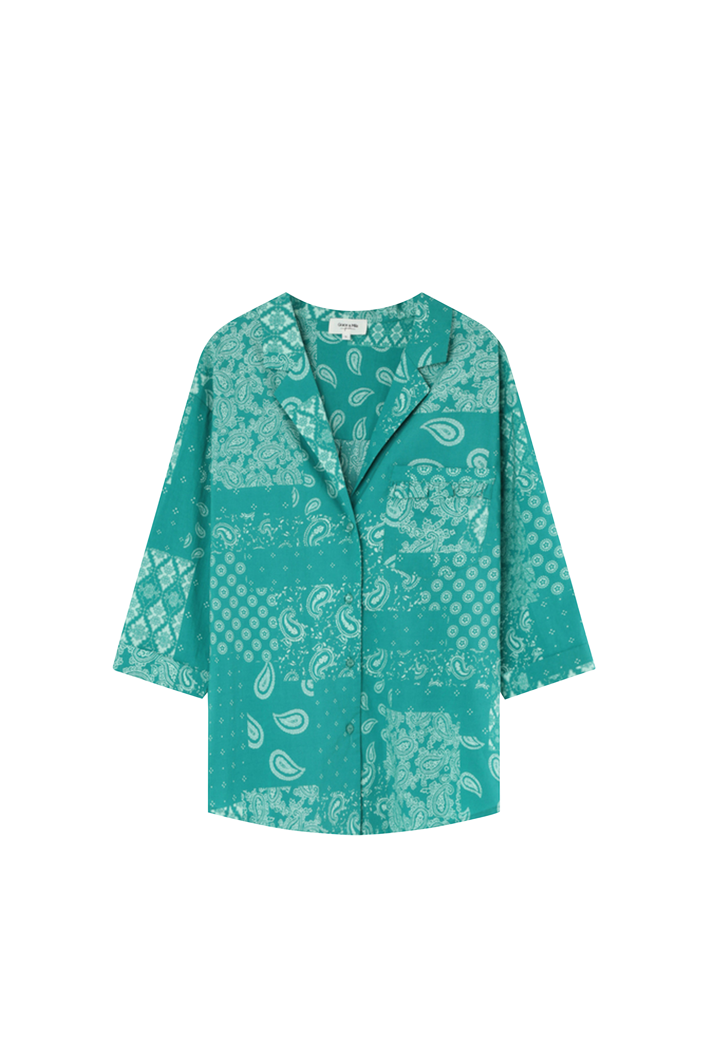 Shirt with tailored collar, cashmere print in cotton Green