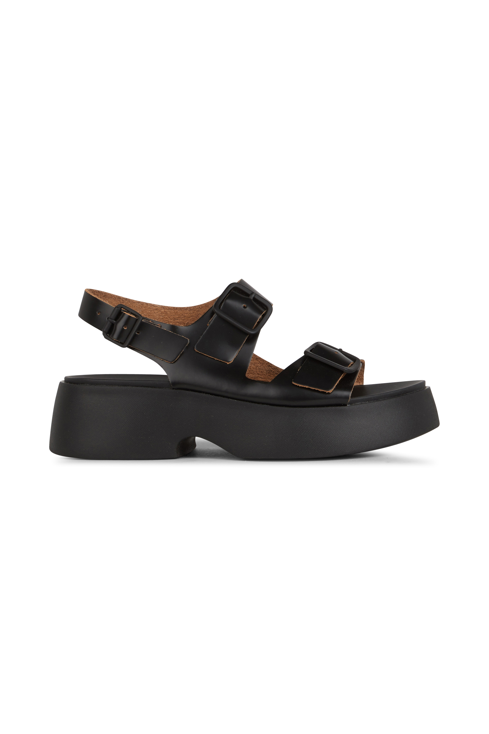 Flat furry sheepskin sandals Black