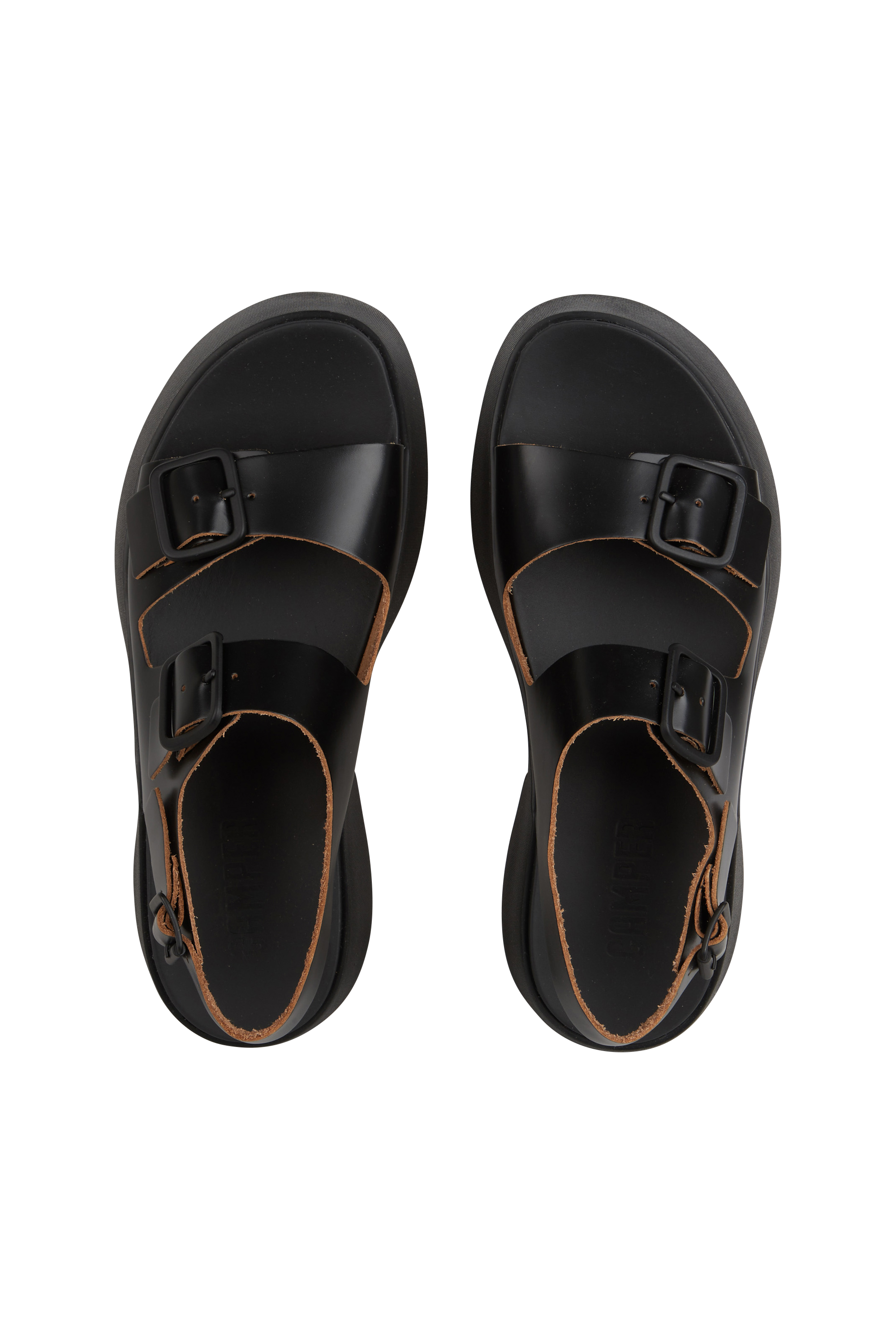 Flat furry sheepskin sandals Black