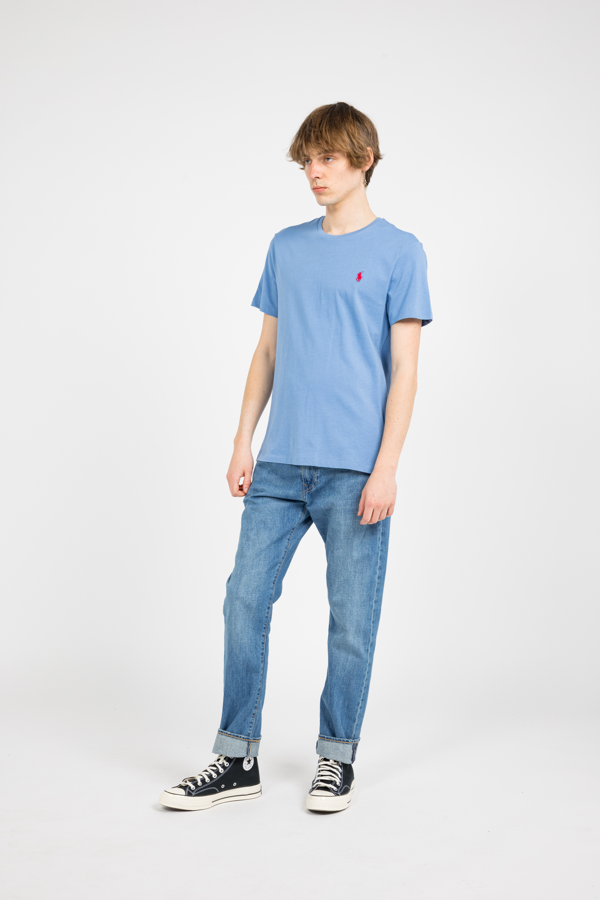 Regular-fit round-neck cotton T-shirt Blue