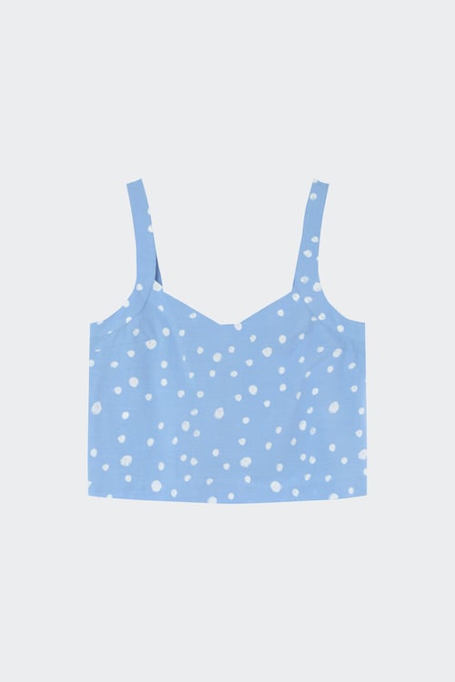 GRACE ET MILA Crop top à bretelles à pois en coton mélangé Bleu