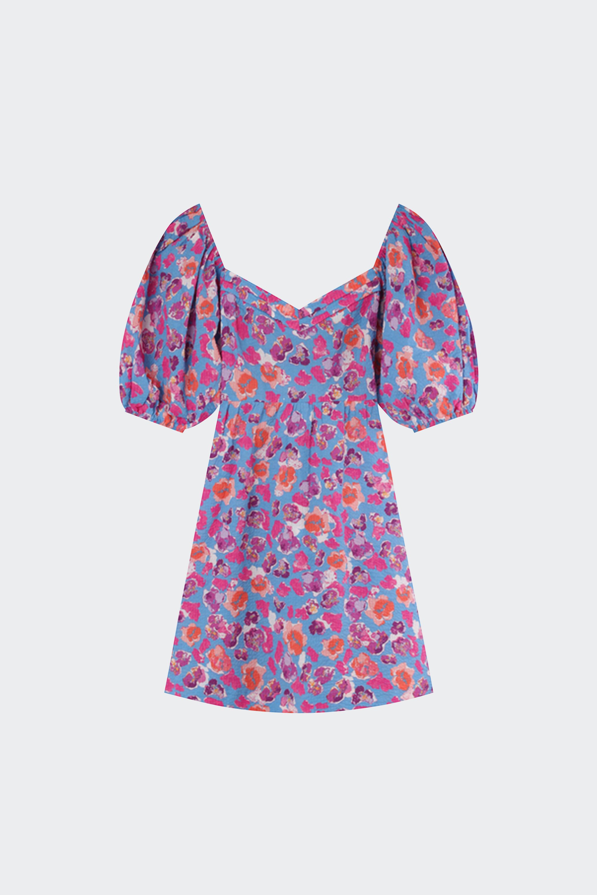 Short printed cotton V-neck dress | Blue by GRACE ET MILA Short printed cotton V-neck dress Blue