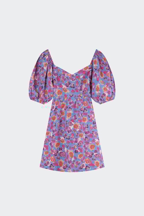 GRACE ET MILA Robe courte col V imprimée en coton Bleu