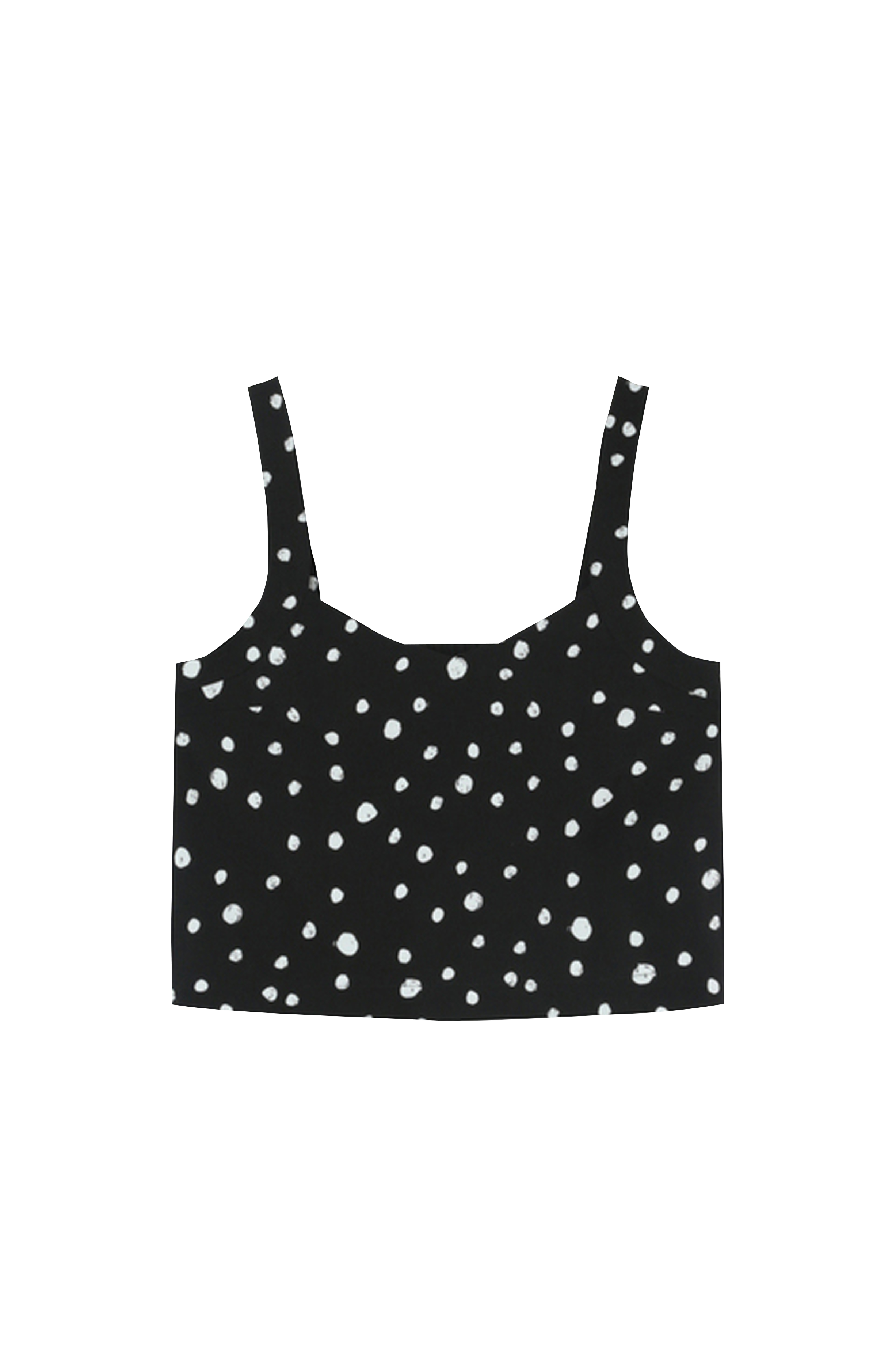Crop top à bretelles à pois en coton mélangé Noir