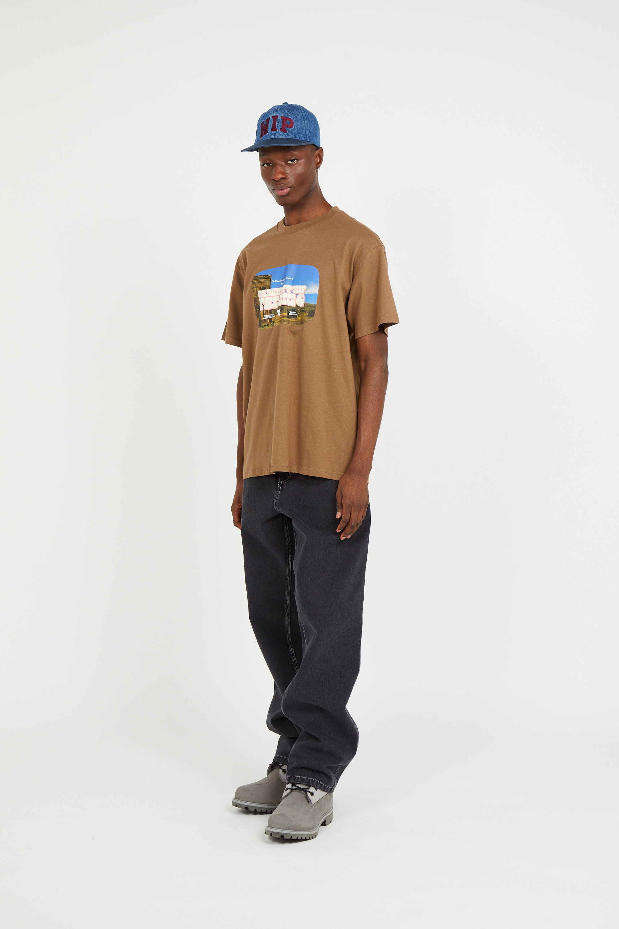 Regular-fit round-neck cotton T-shirt Brown
