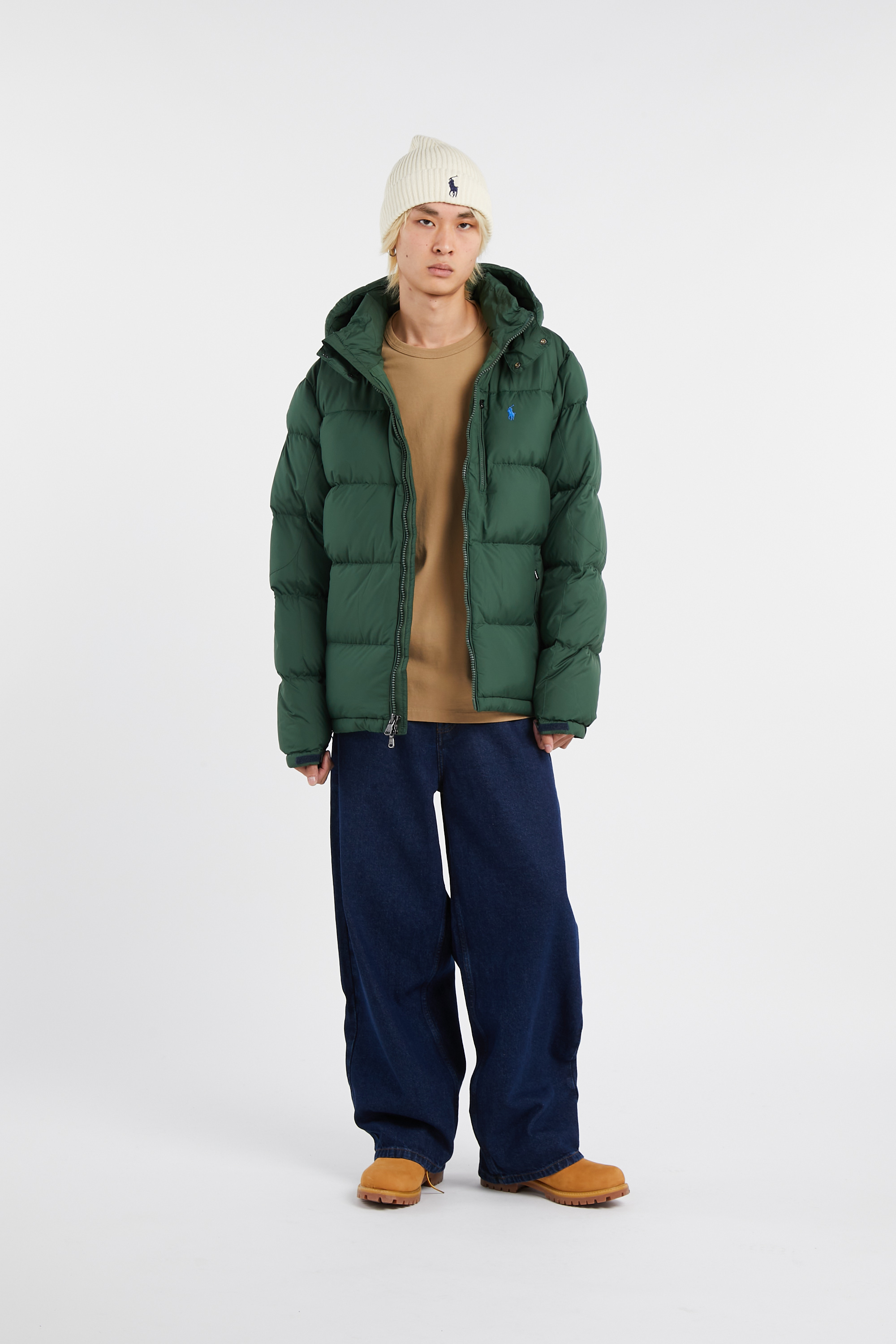 Lightweight quilted padded jacket with high neck Green