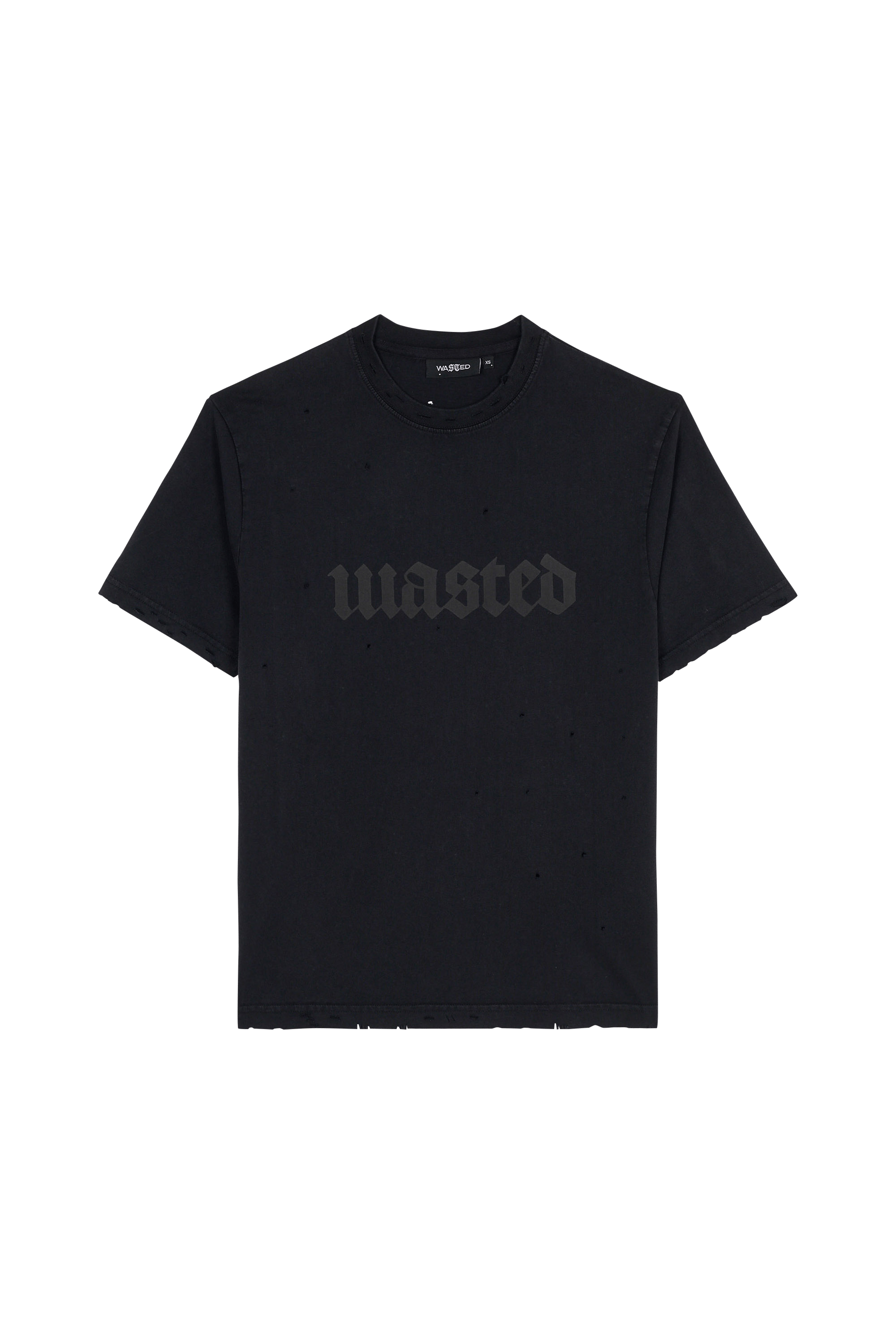 Regular-fit round-neck cotton T-shirt WASTED Black