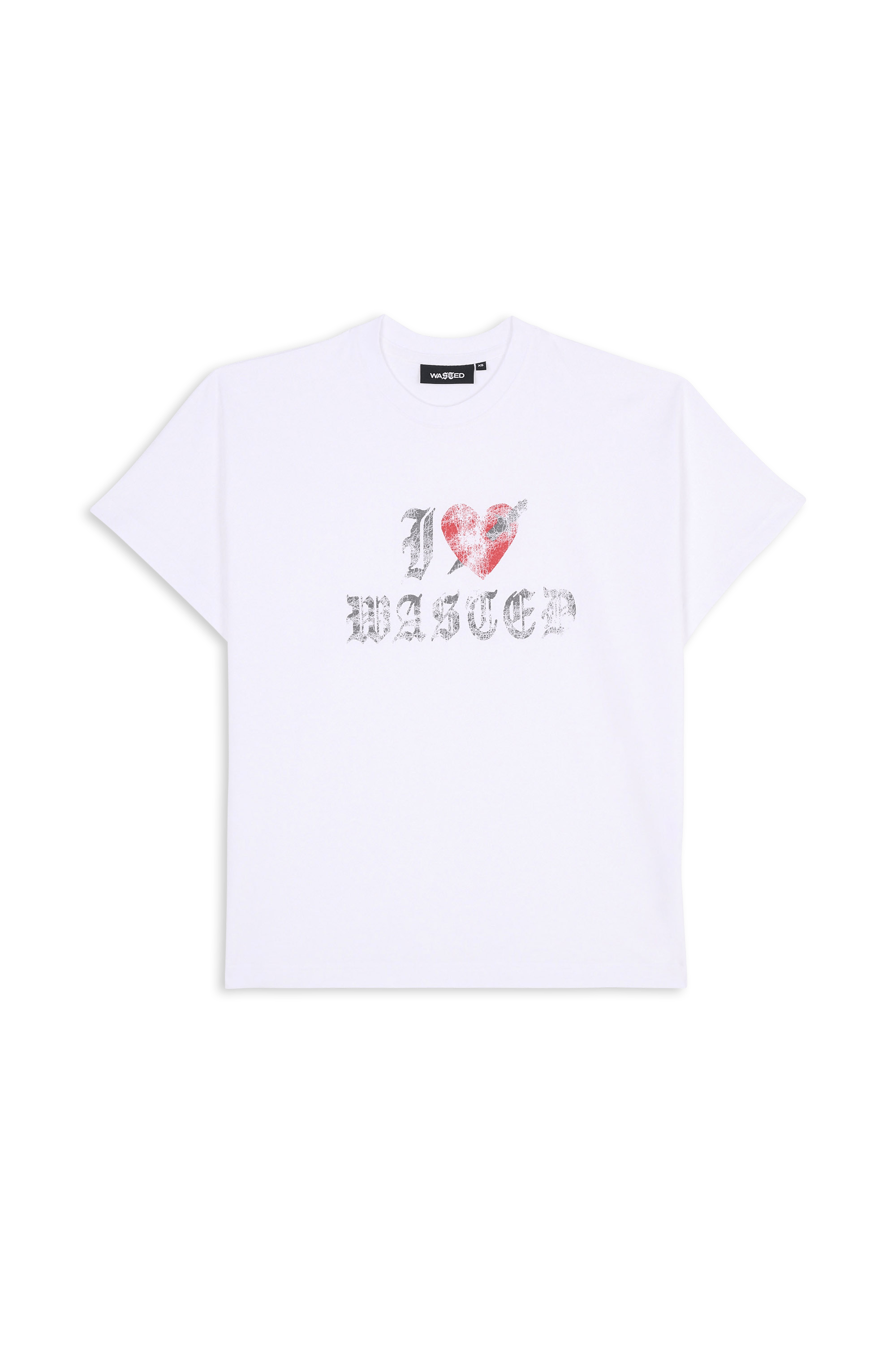 Regular-fit round-neck cotton T-shirt WASTED White