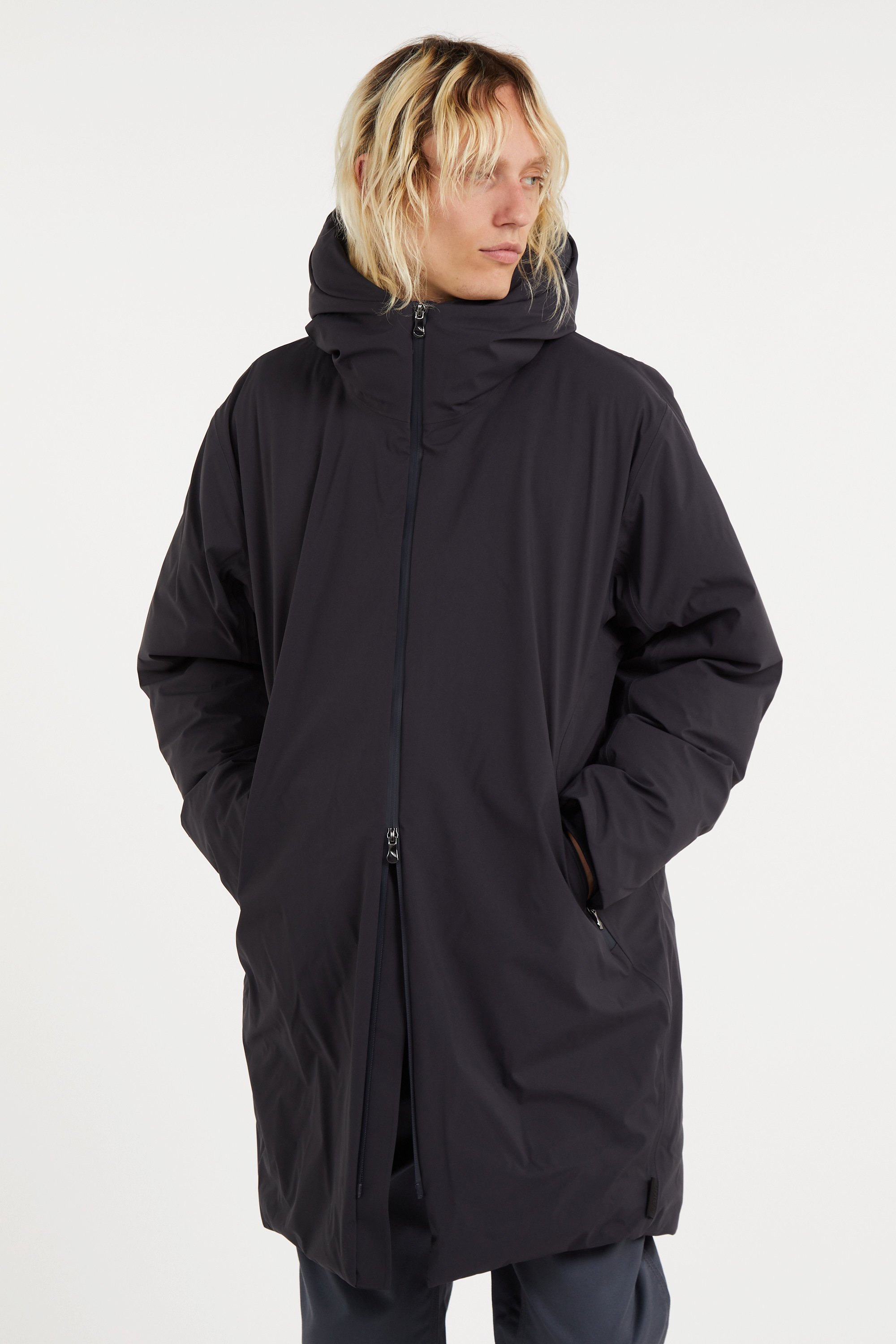 Zipped high-neck colorblock padded jacket with hood | Blue RAINS Men