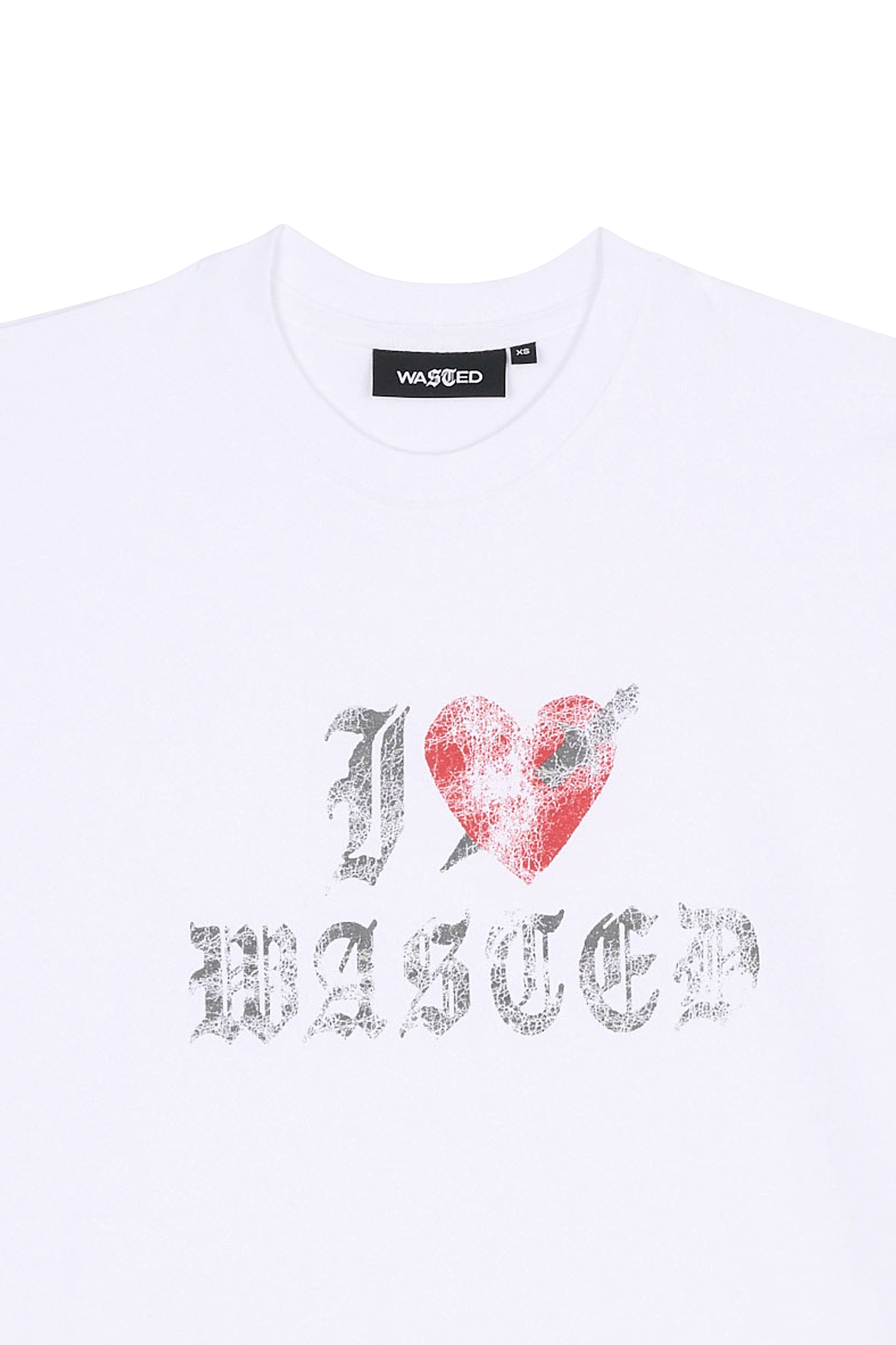 Regular-fit round-neck cotton T-shirt WASTED White