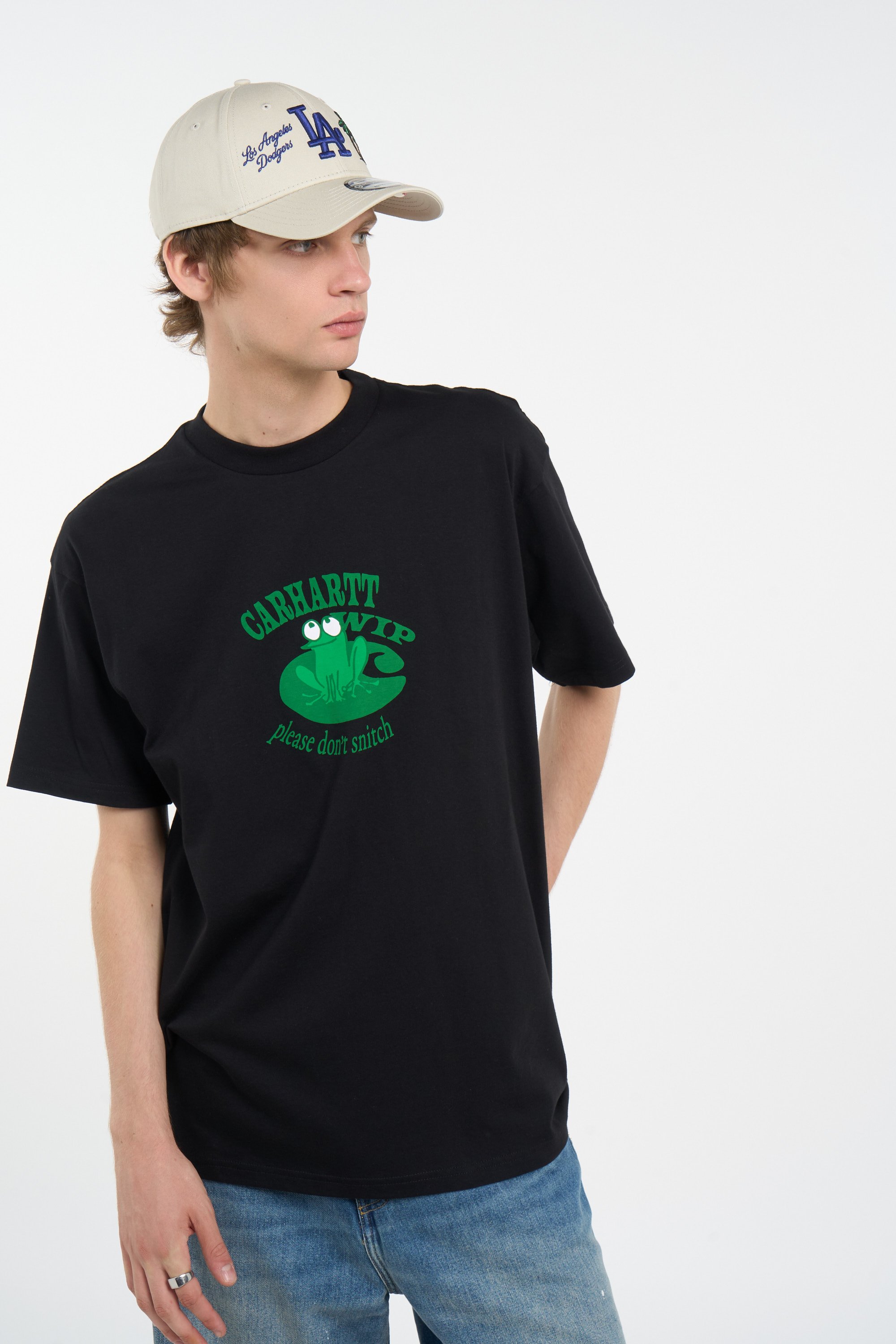 Round neck organic cotton t-shirt | Black CARHARTT WIP Men