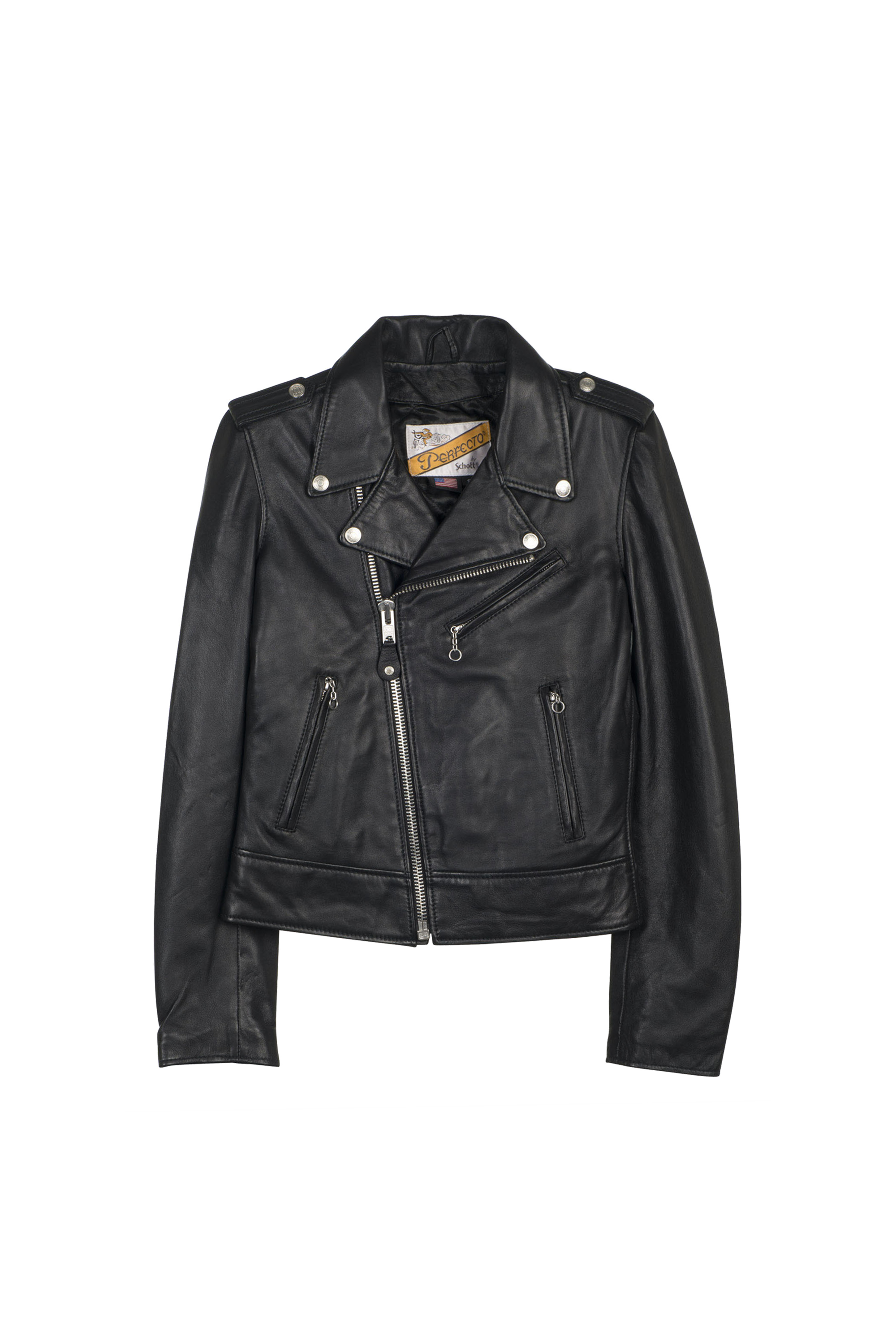 Blouson zippé en cuir Noir