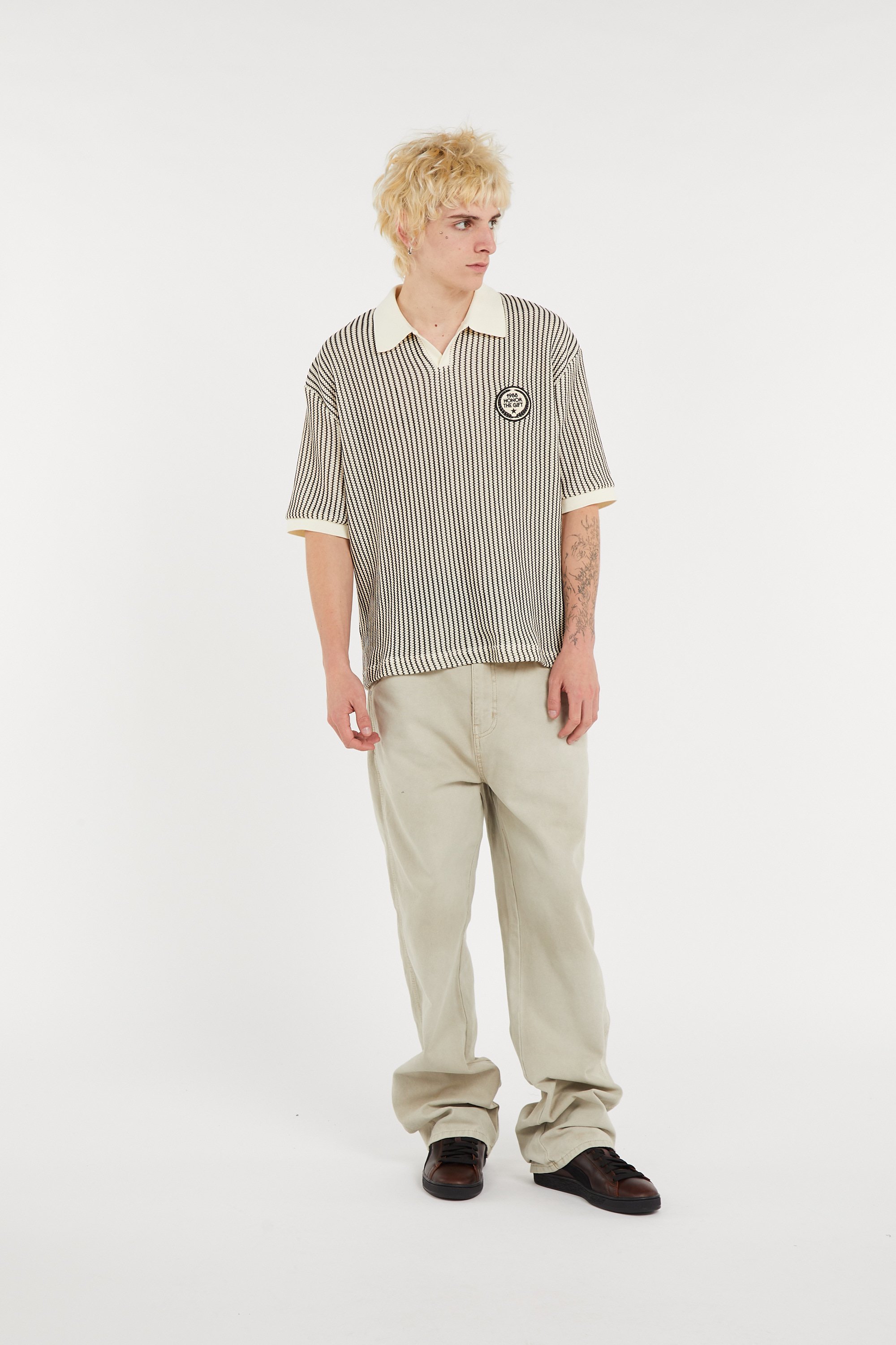 Pull ample col polo ouvert imprimé HONOR THE GIFT Beige