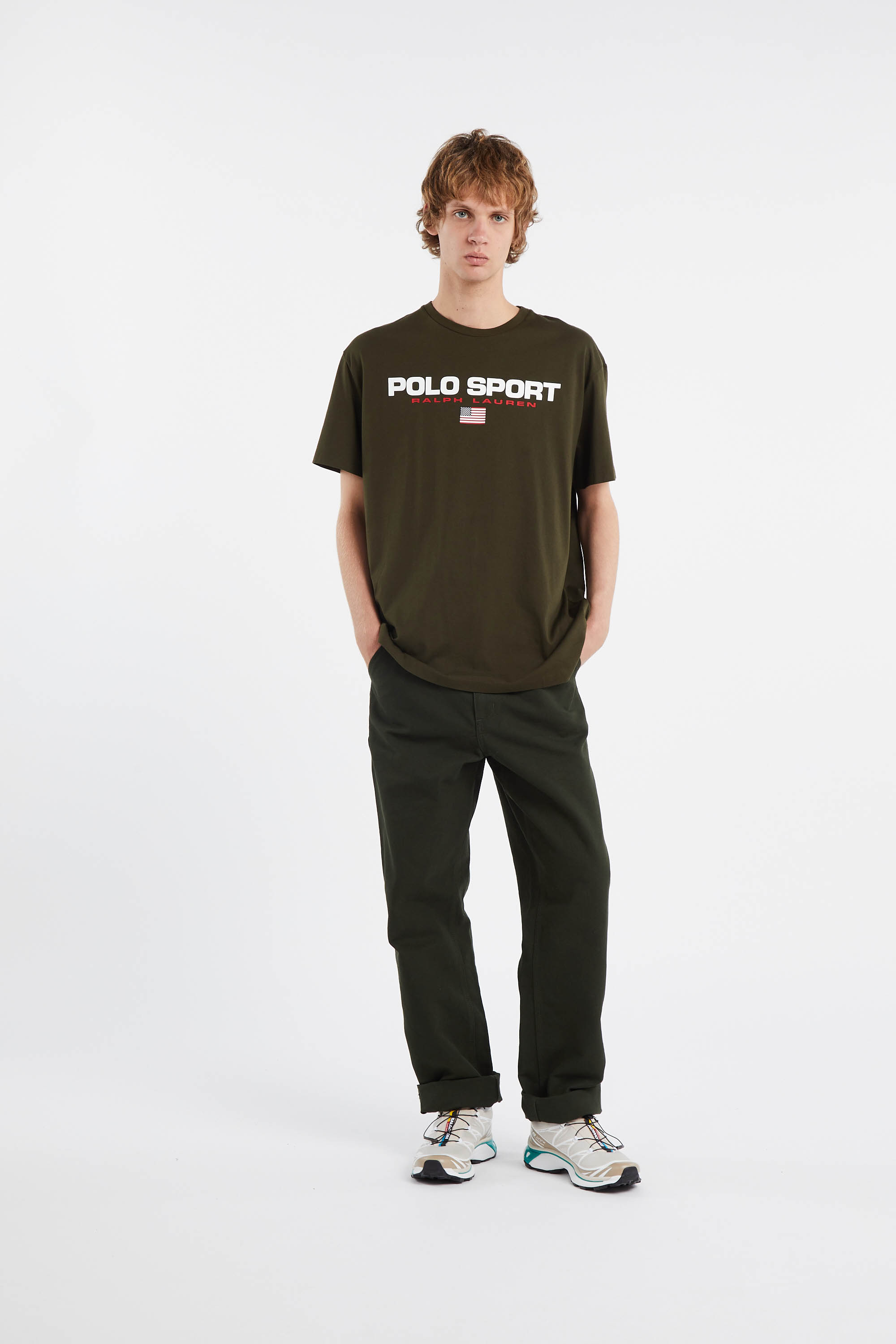 Regular-fit round-neck cotton T-shirt Khaki