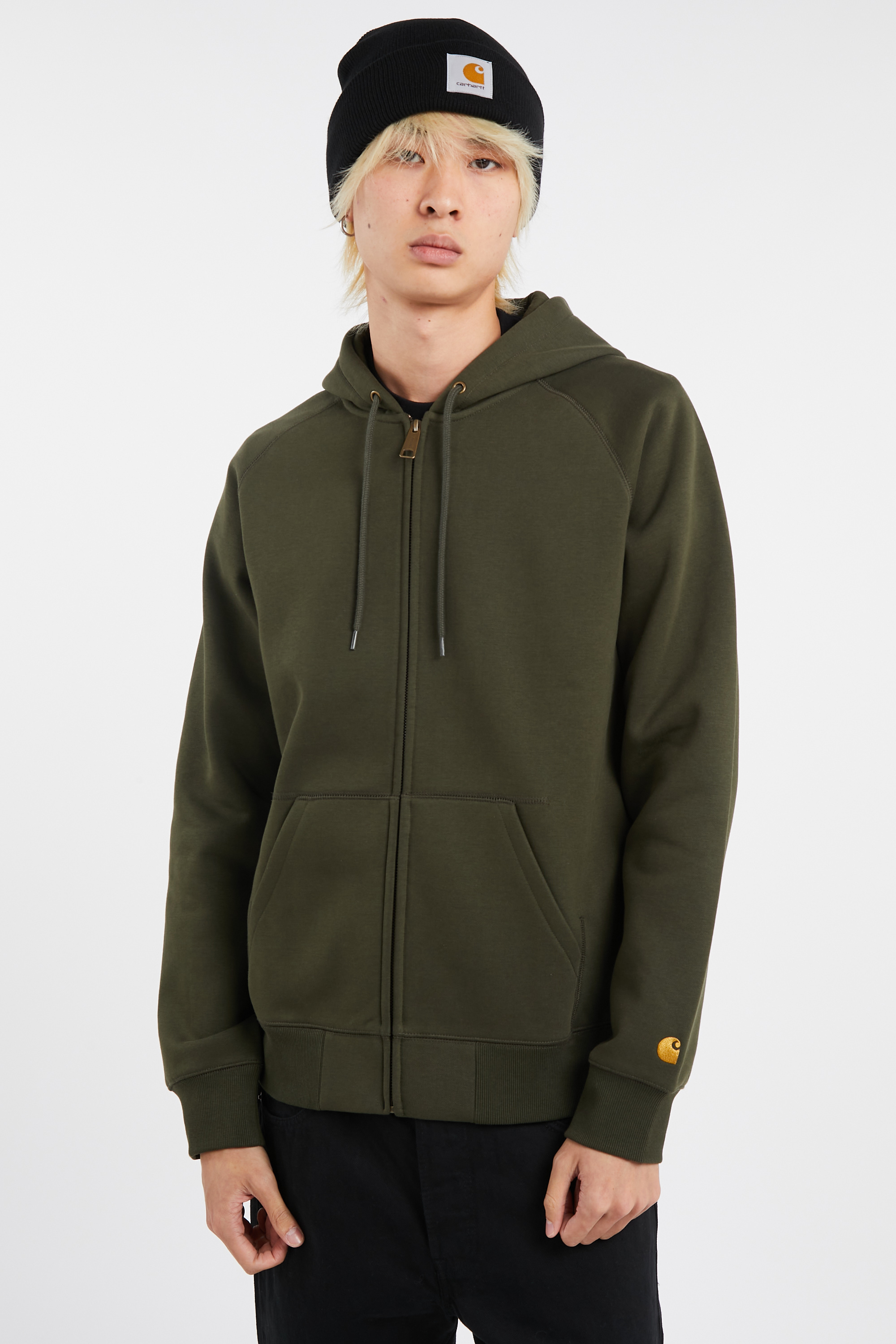 Regular-fit zip-up cotton-blend hoodie with Pony Player Khaki
