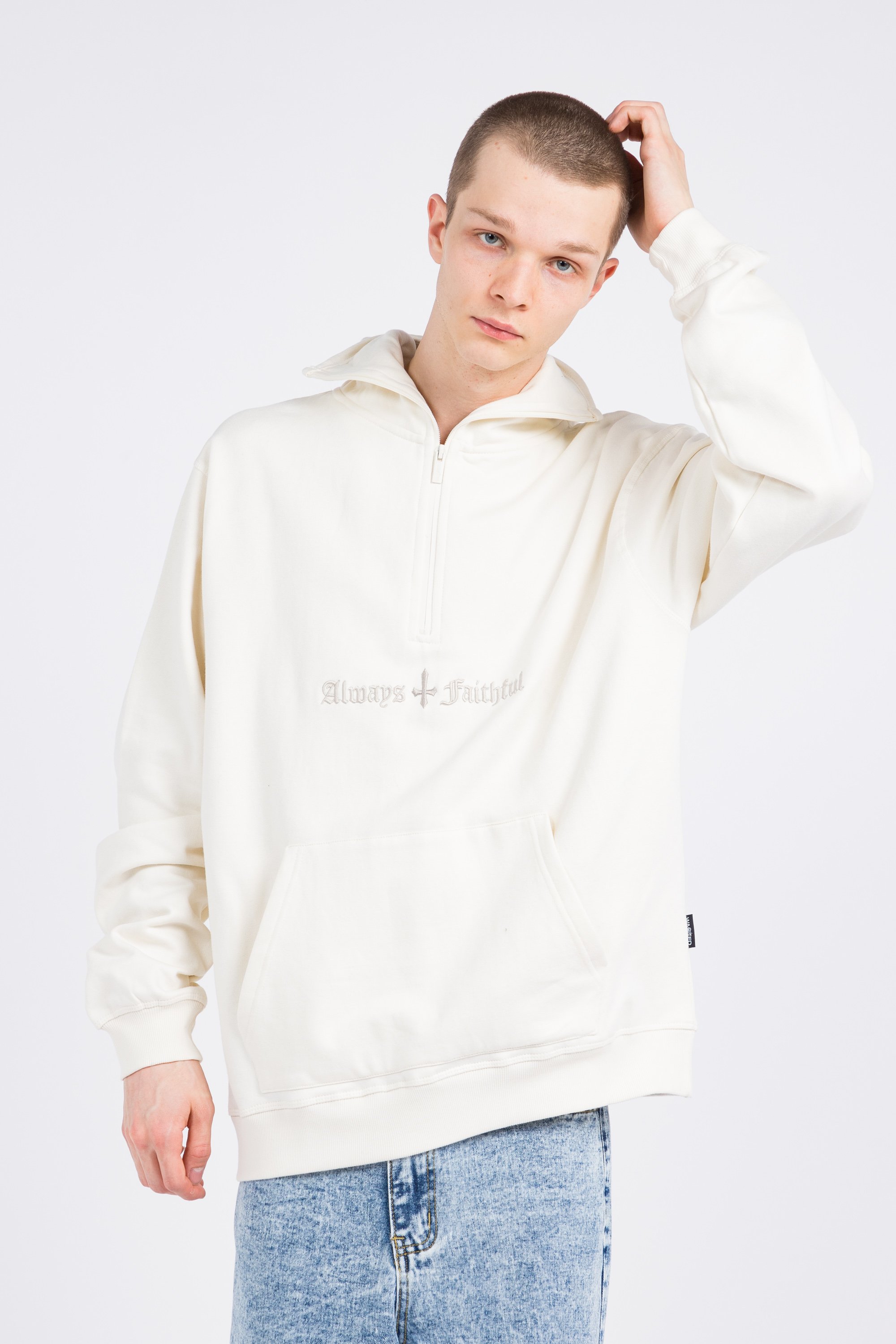 Zippered hoodie Beige