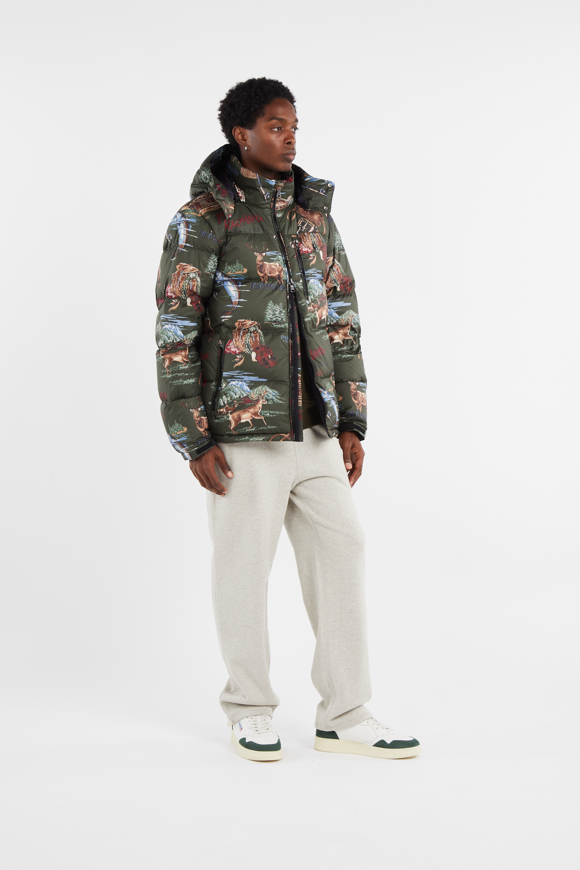 Lightweight quilted padded jacket with high neck Khaki