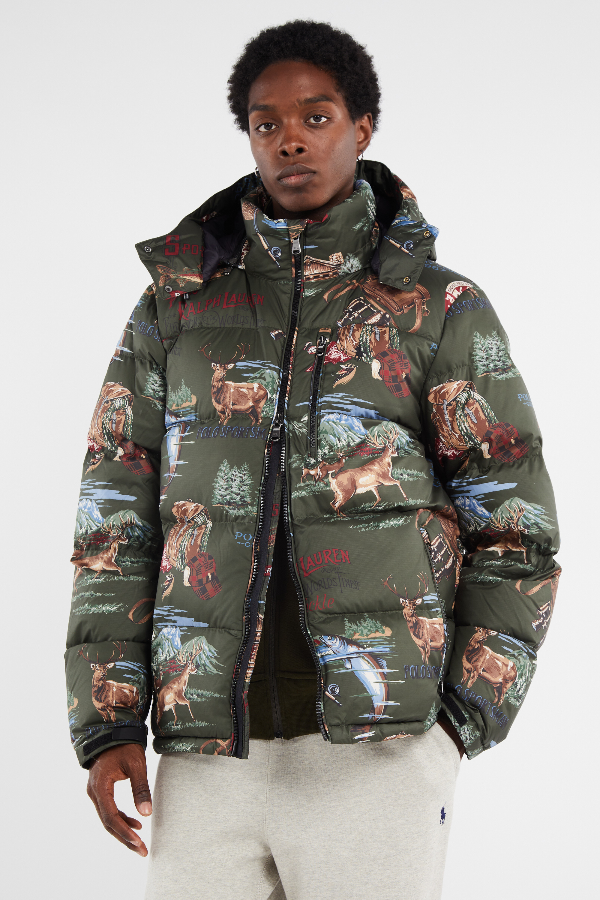 Lightweight quilted padded jacket with high neck Khaki