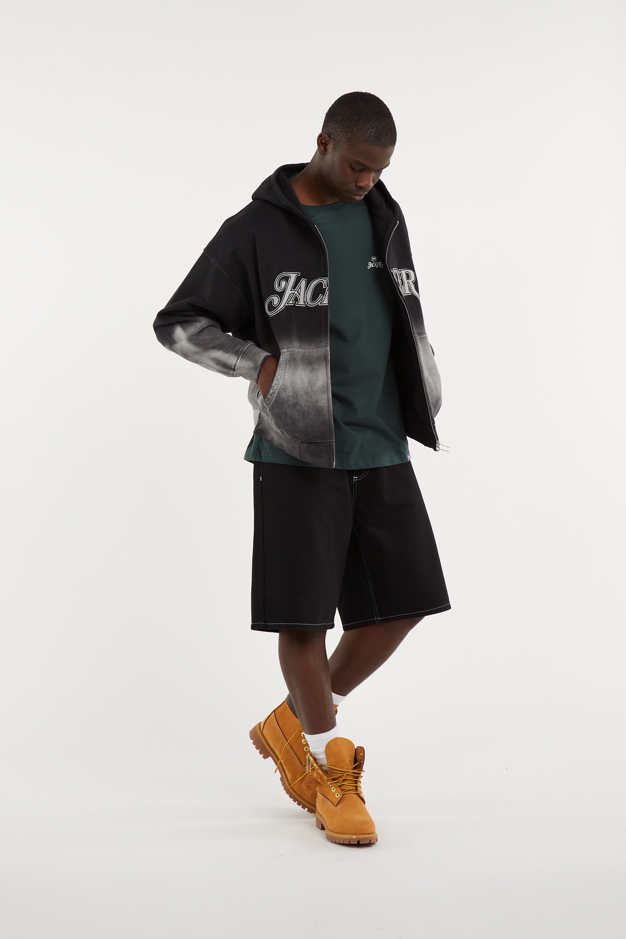 Zipped plain hooded sweatshirt JACKER Black