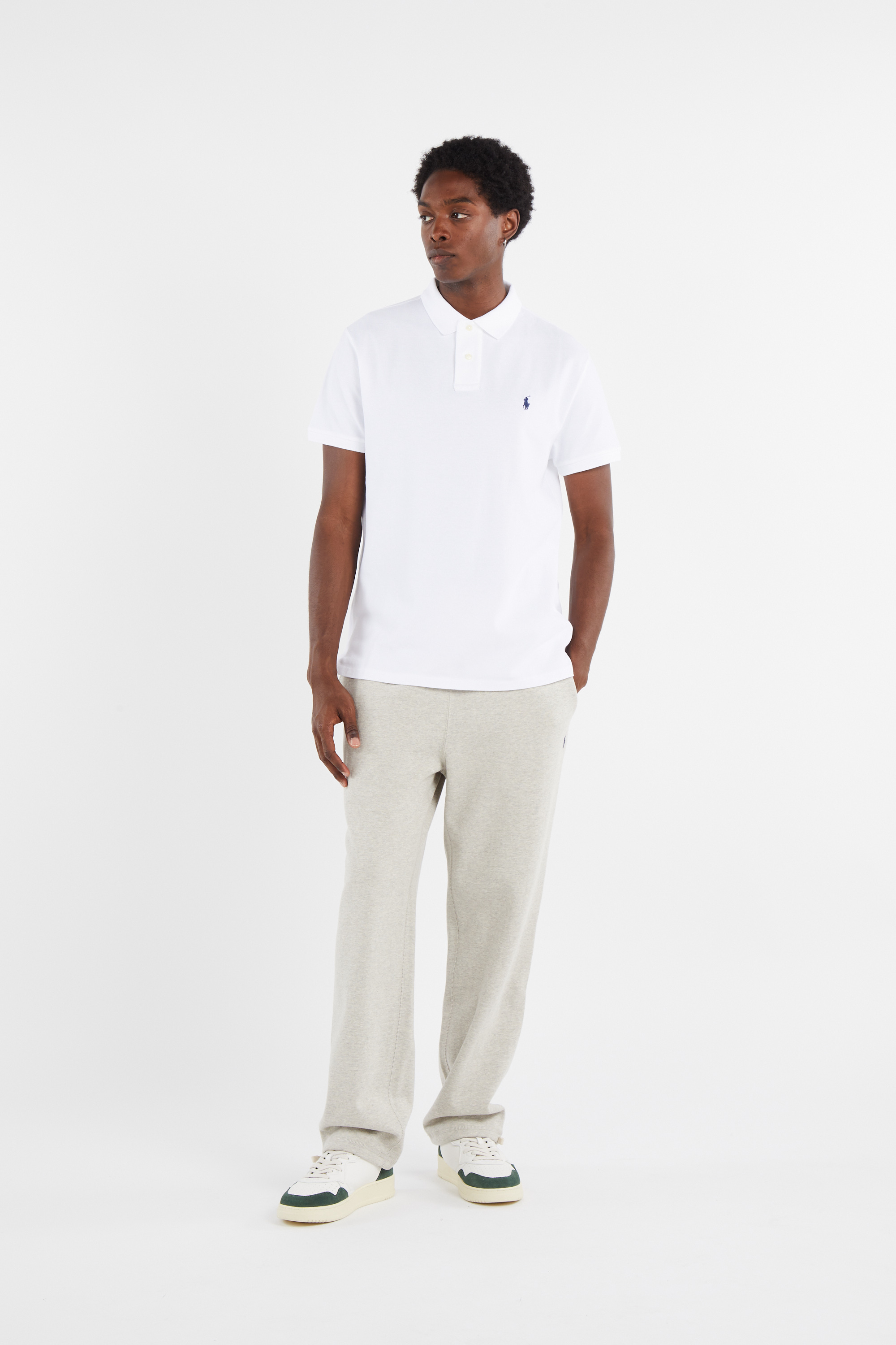 Slim-fit cotton piqué polo shirt with long sleeves White