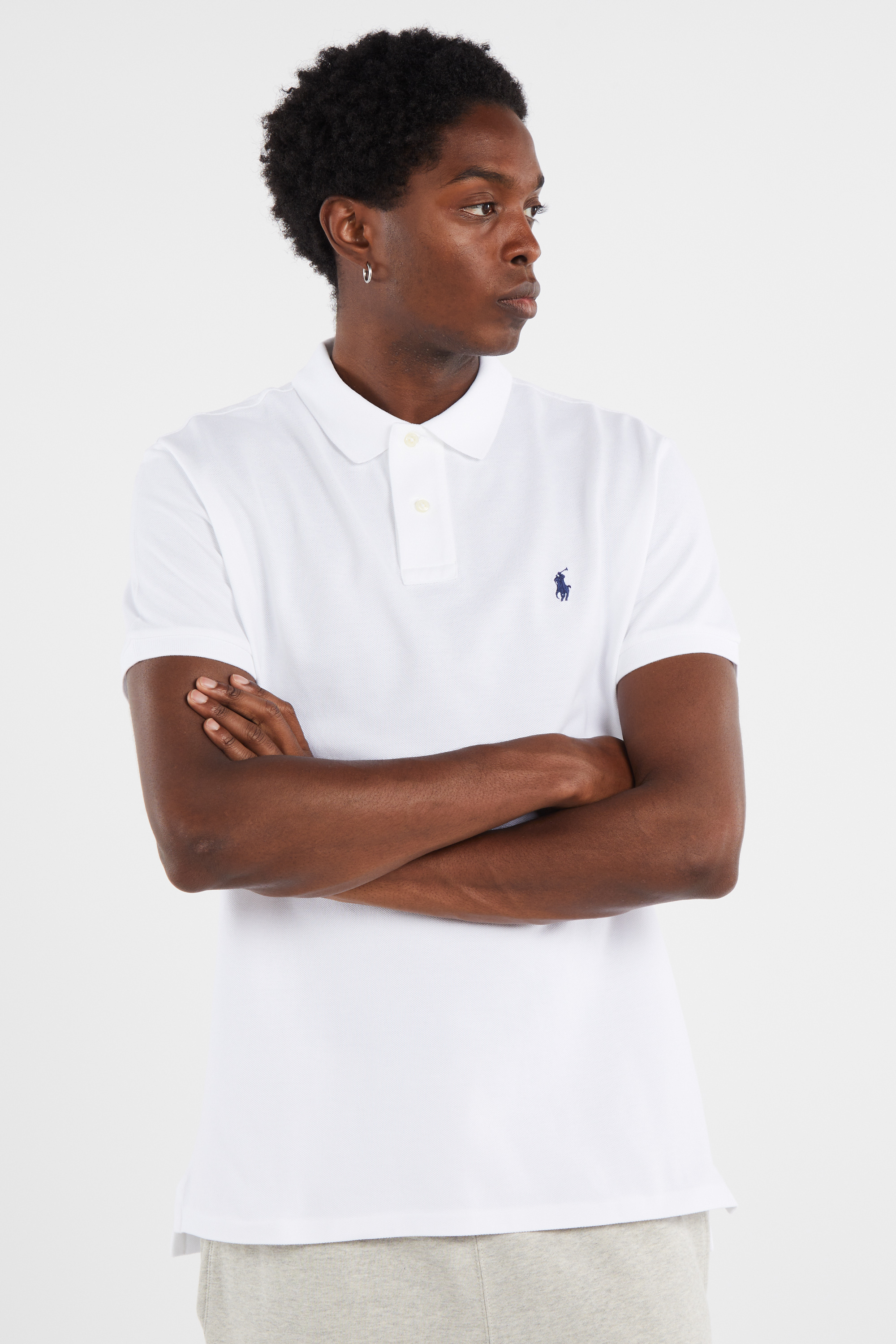 Slim-fit cotton piqué polo shirt with long sleeves White