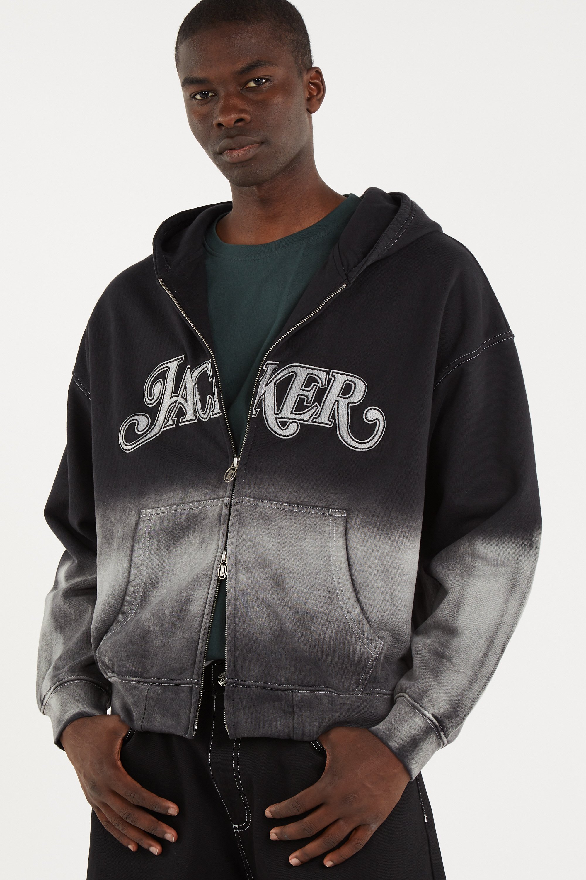 Zipped plain hooded sweatshirt | Black JACKER Men