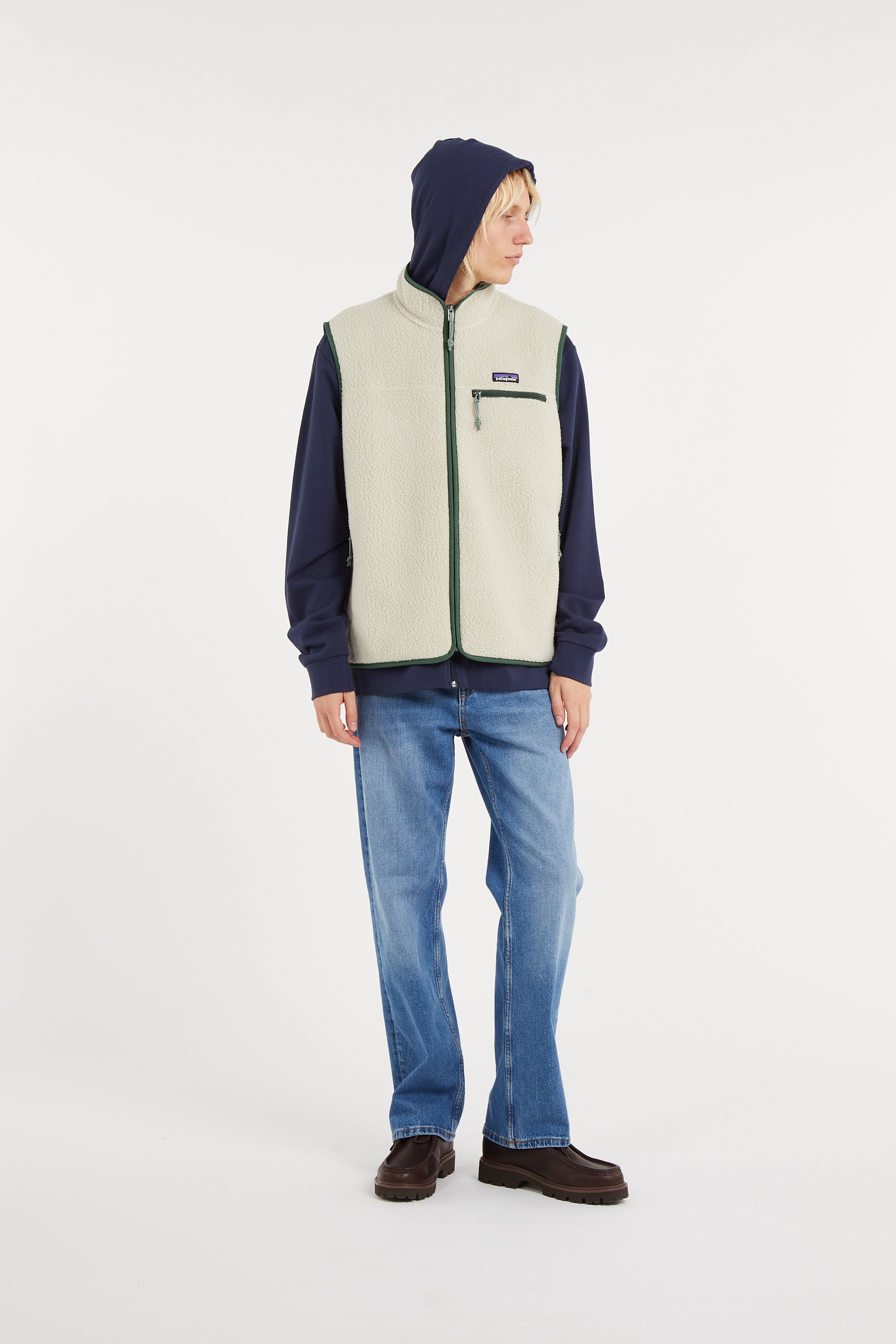 Regular-fit buttoned fleece sweater with high neck PATAGONIA White