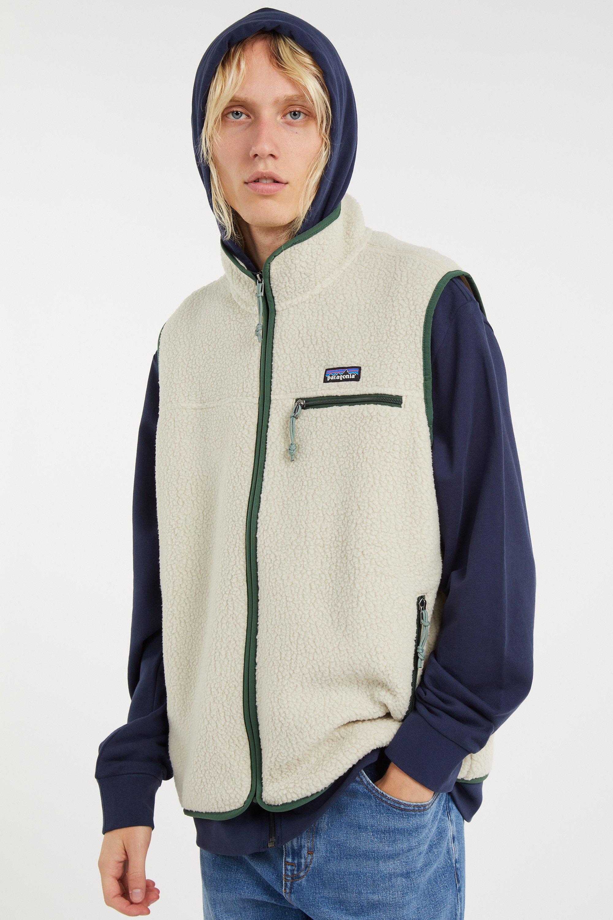 Regular-fit buttoned fleece sweater with high neck | White PATAGONIA Men