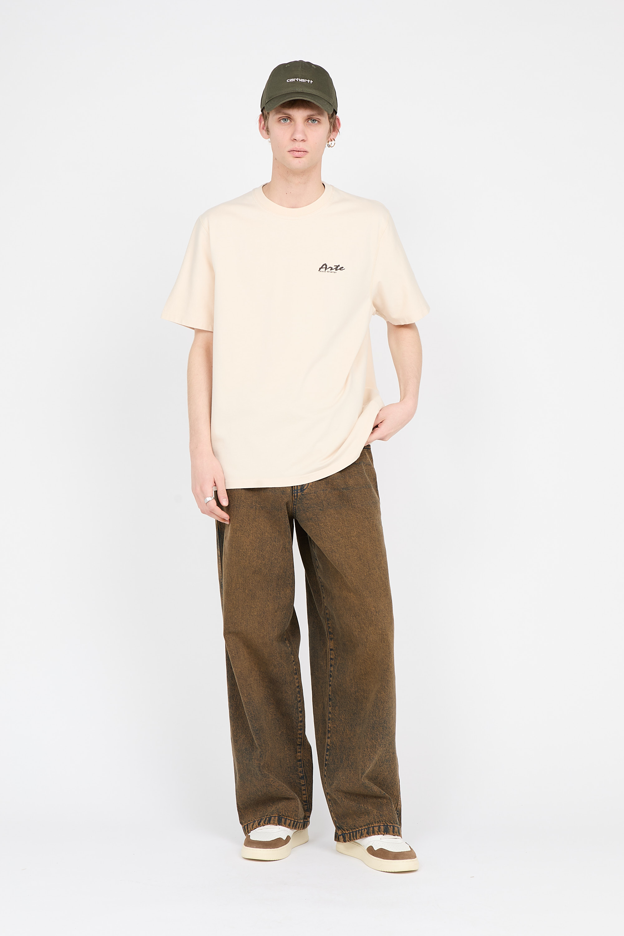 Regular-fit round-neck cotton T-shirt Beige