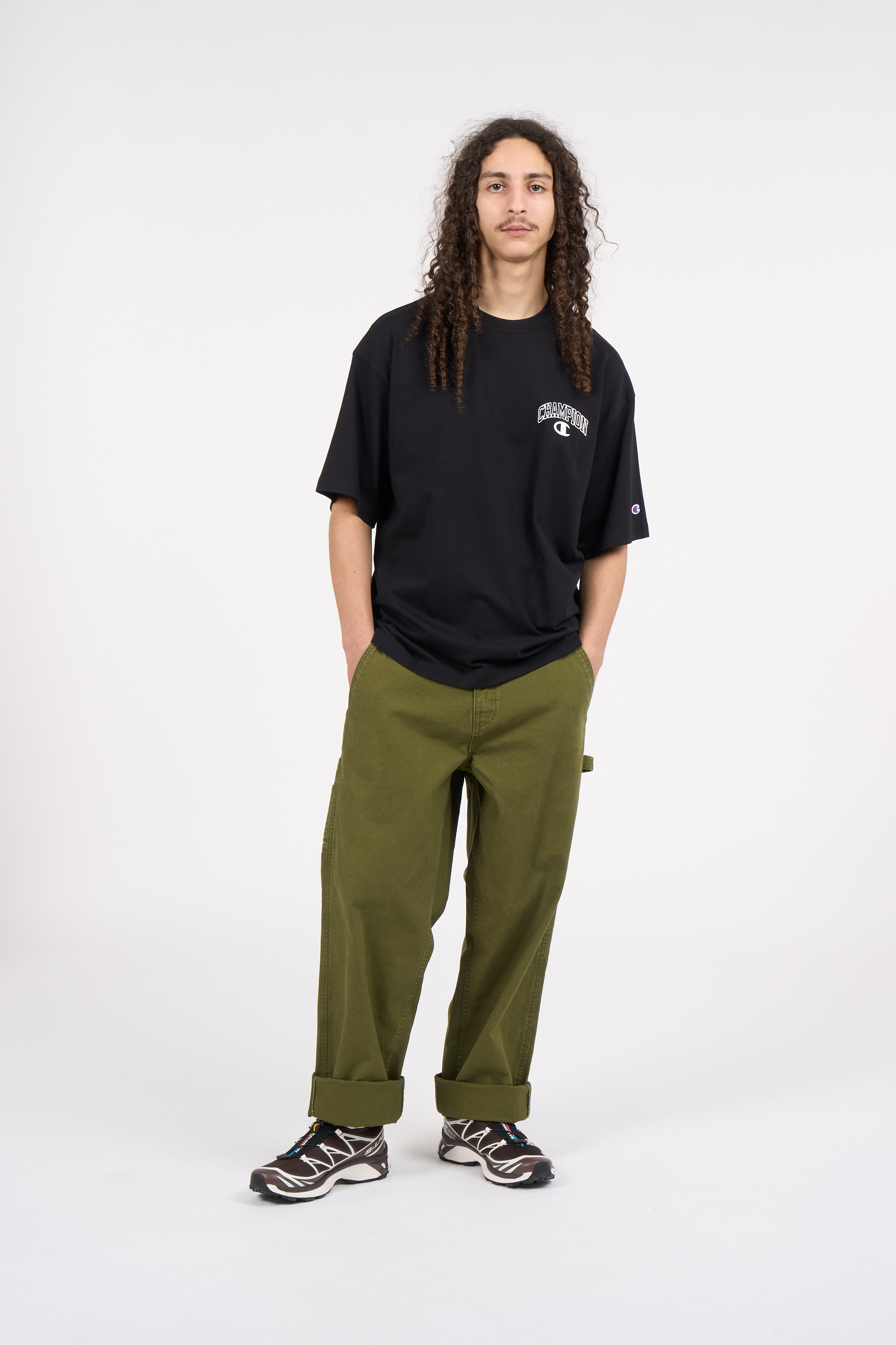 Regular-fit round-neck cotton T-shirt Black