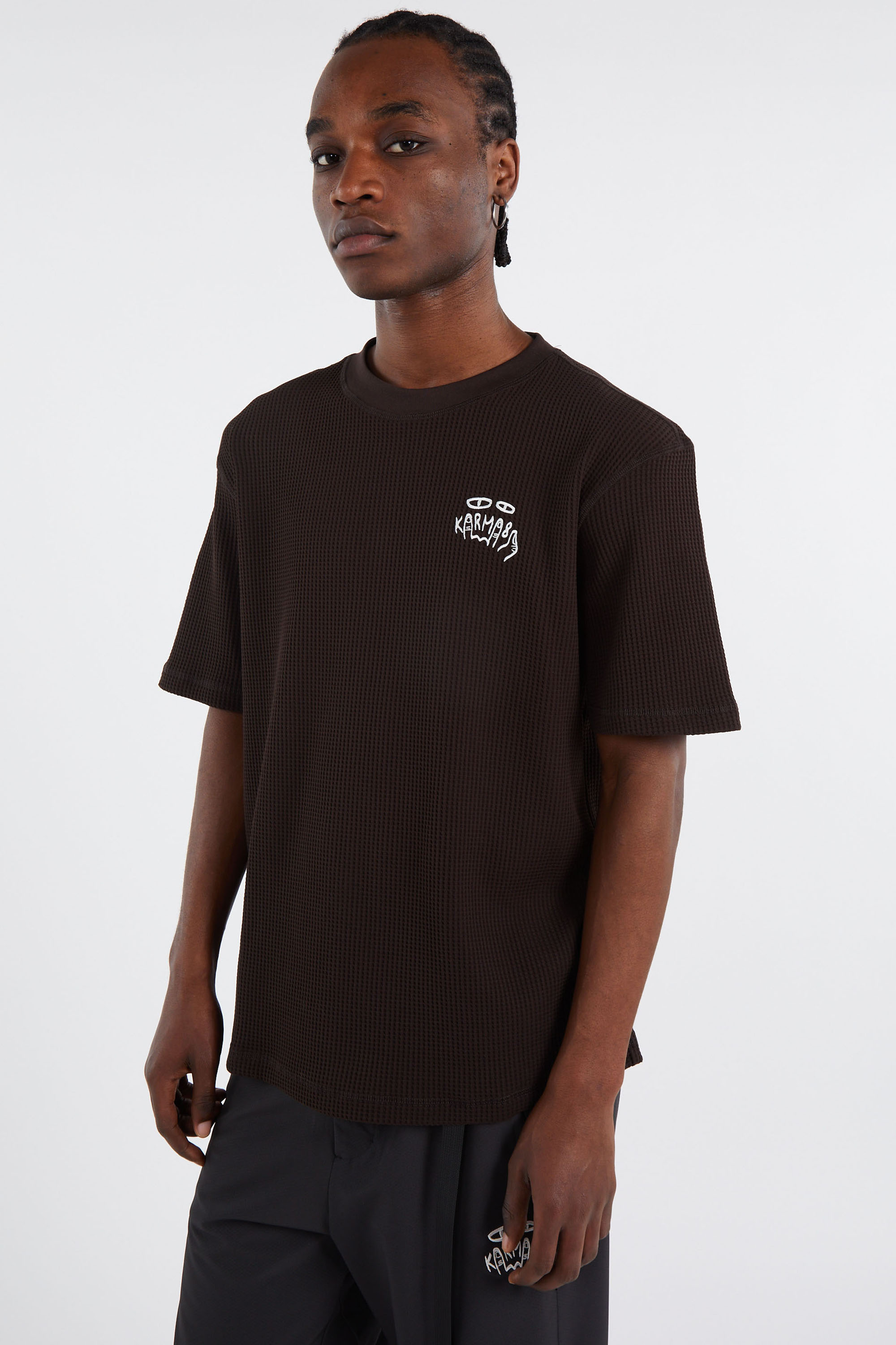 Regular-fit round-neck cotton T-shirt Brown