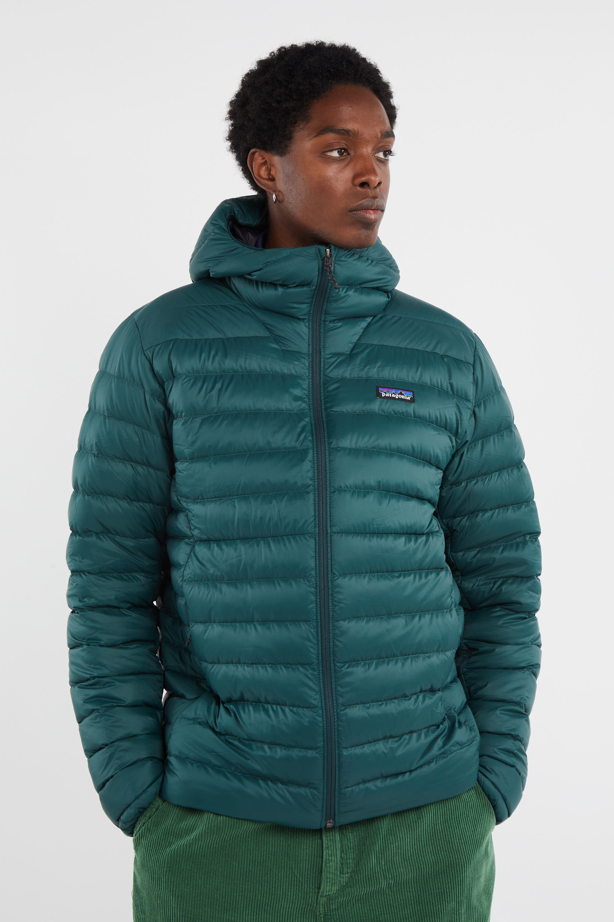 Lightweight quilted padded jacket with high neck Green