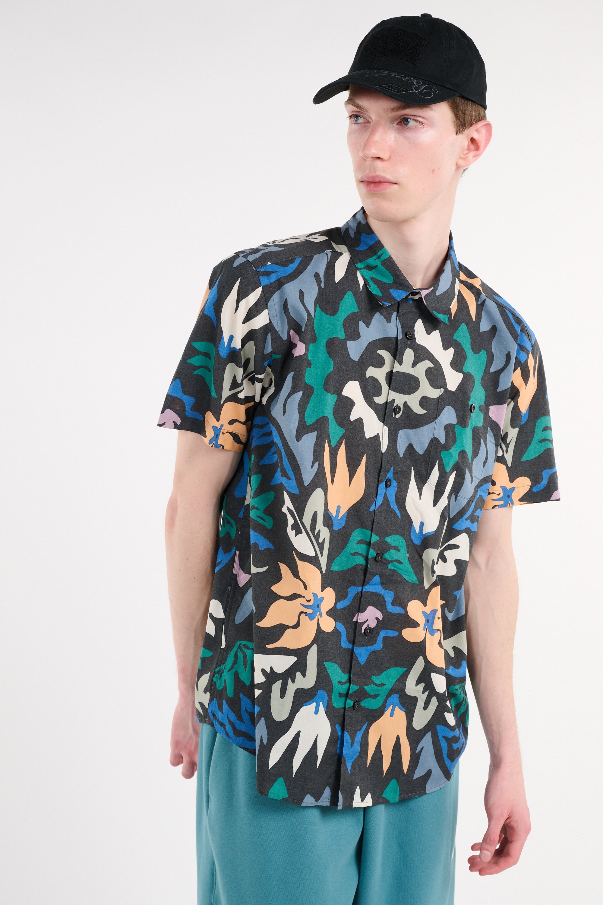 Regular-fit printed organic cotton-blend shirt Black