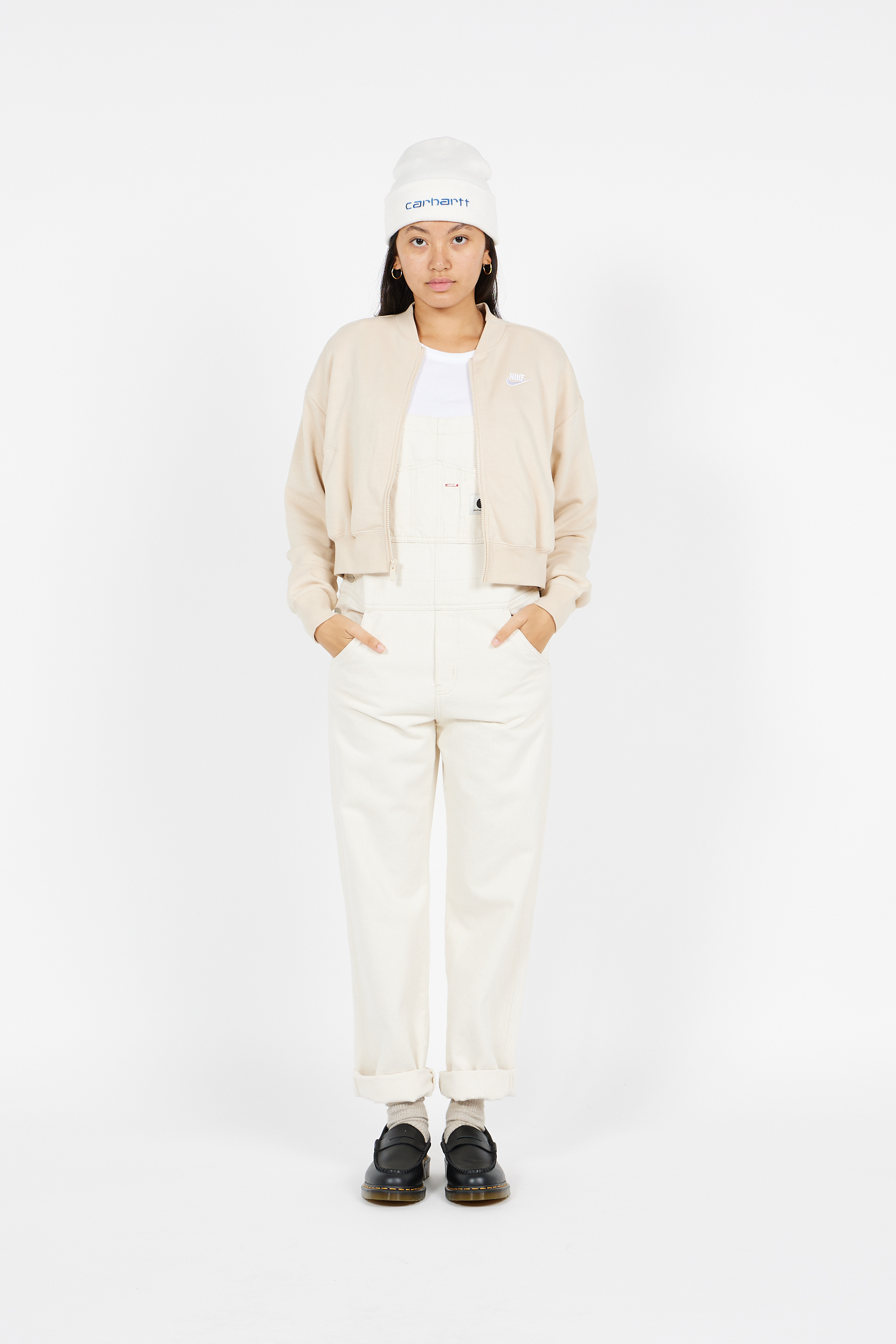 Long-sleeve zip-up top Beige