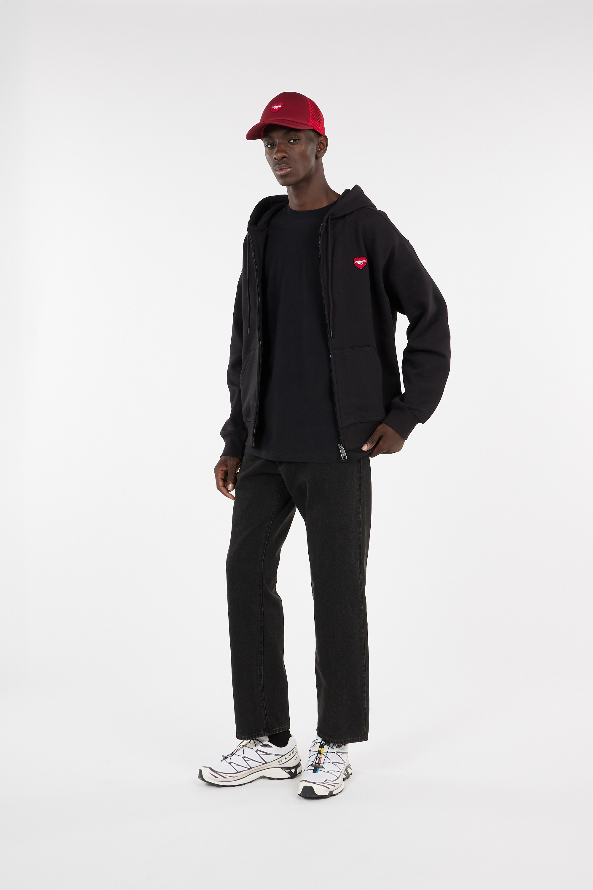 Regular-fit zip-up cotton-blend hoodie with Pony Player Black