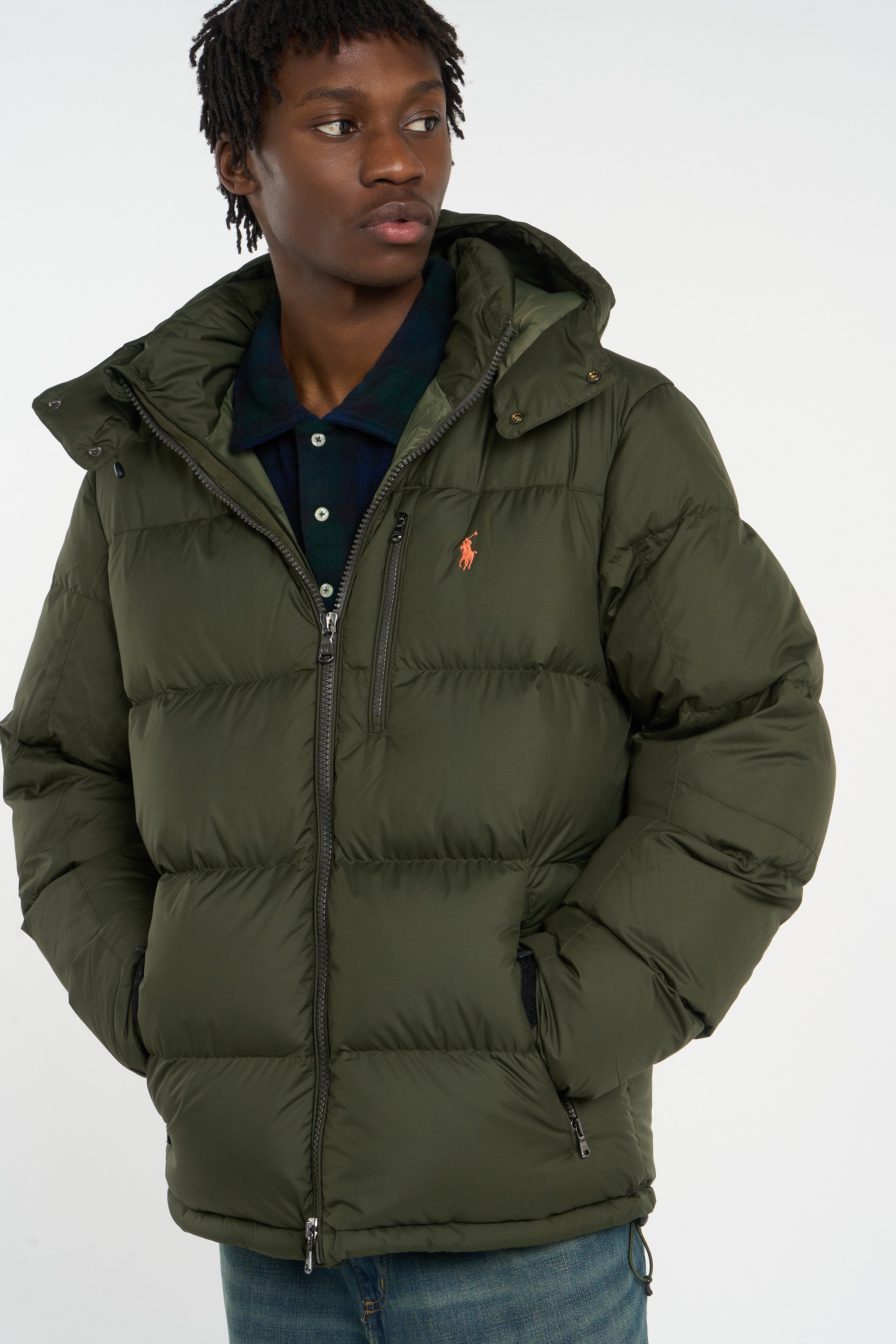 Zipped high-neck colorblock padded jacket with hood | Green POLO RALPH LAUREN Men
