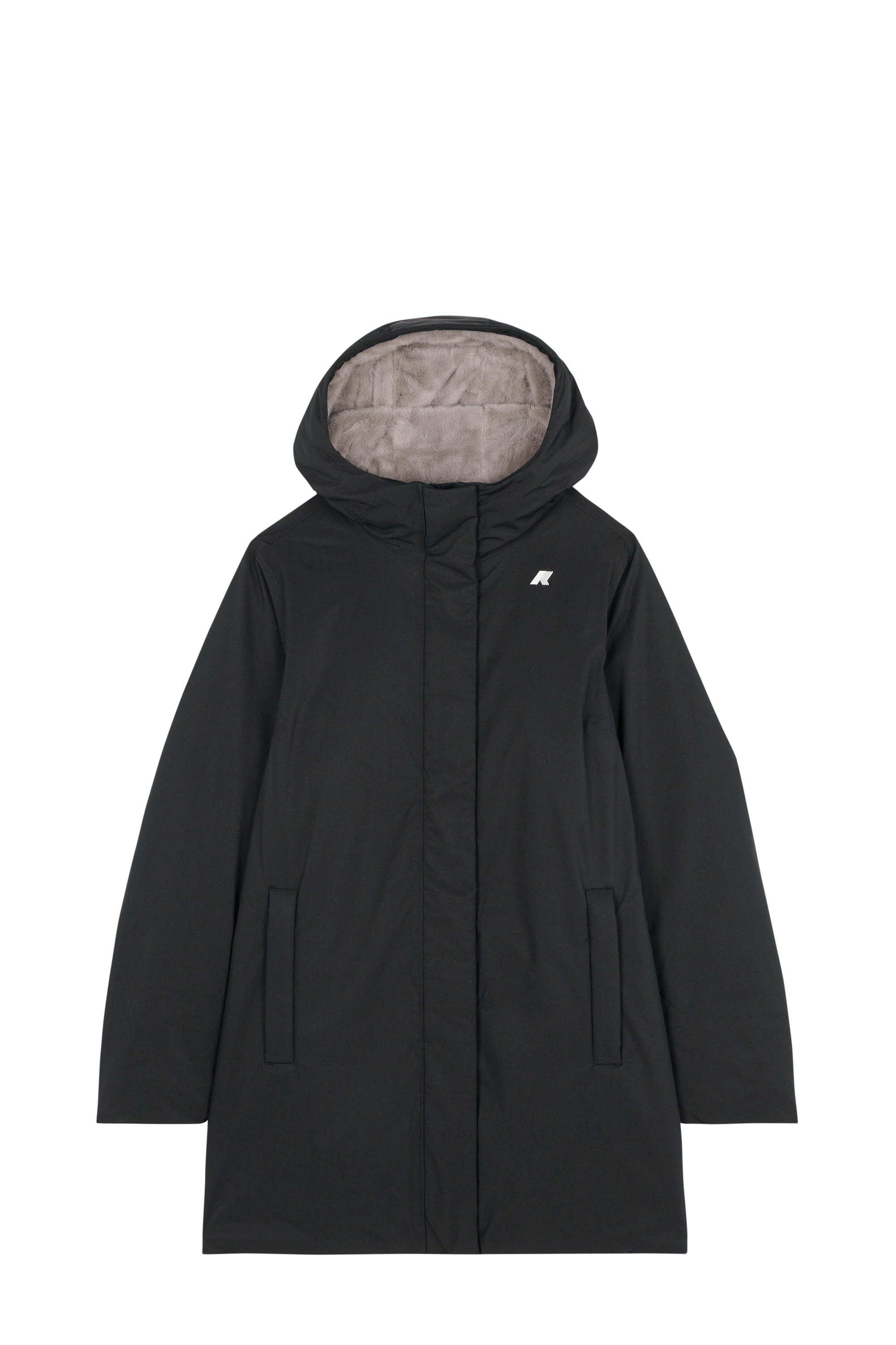 Manteau droit à capuche SOPHIE Black pure-grey warm