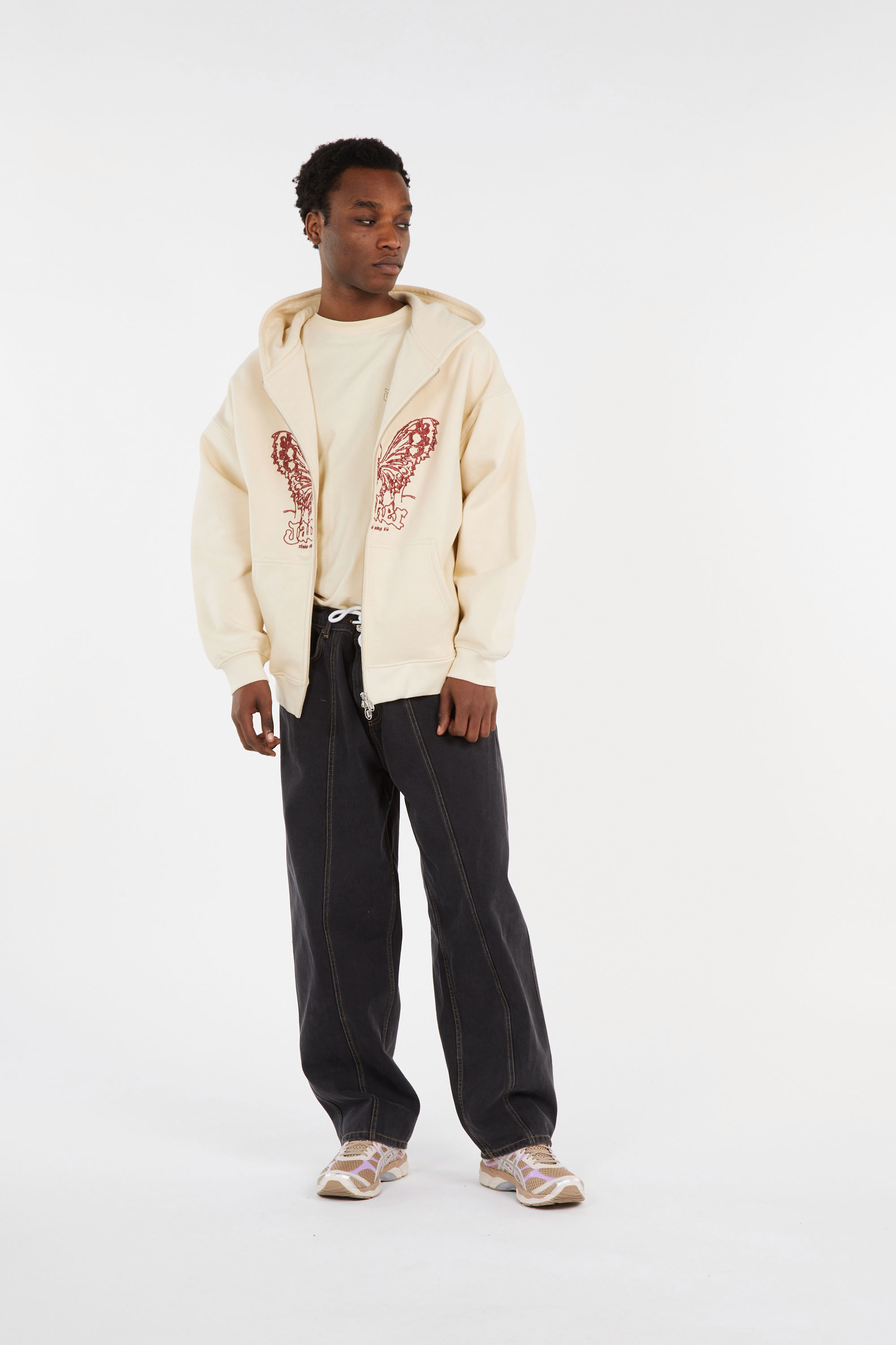 Zippered hoodie Beige