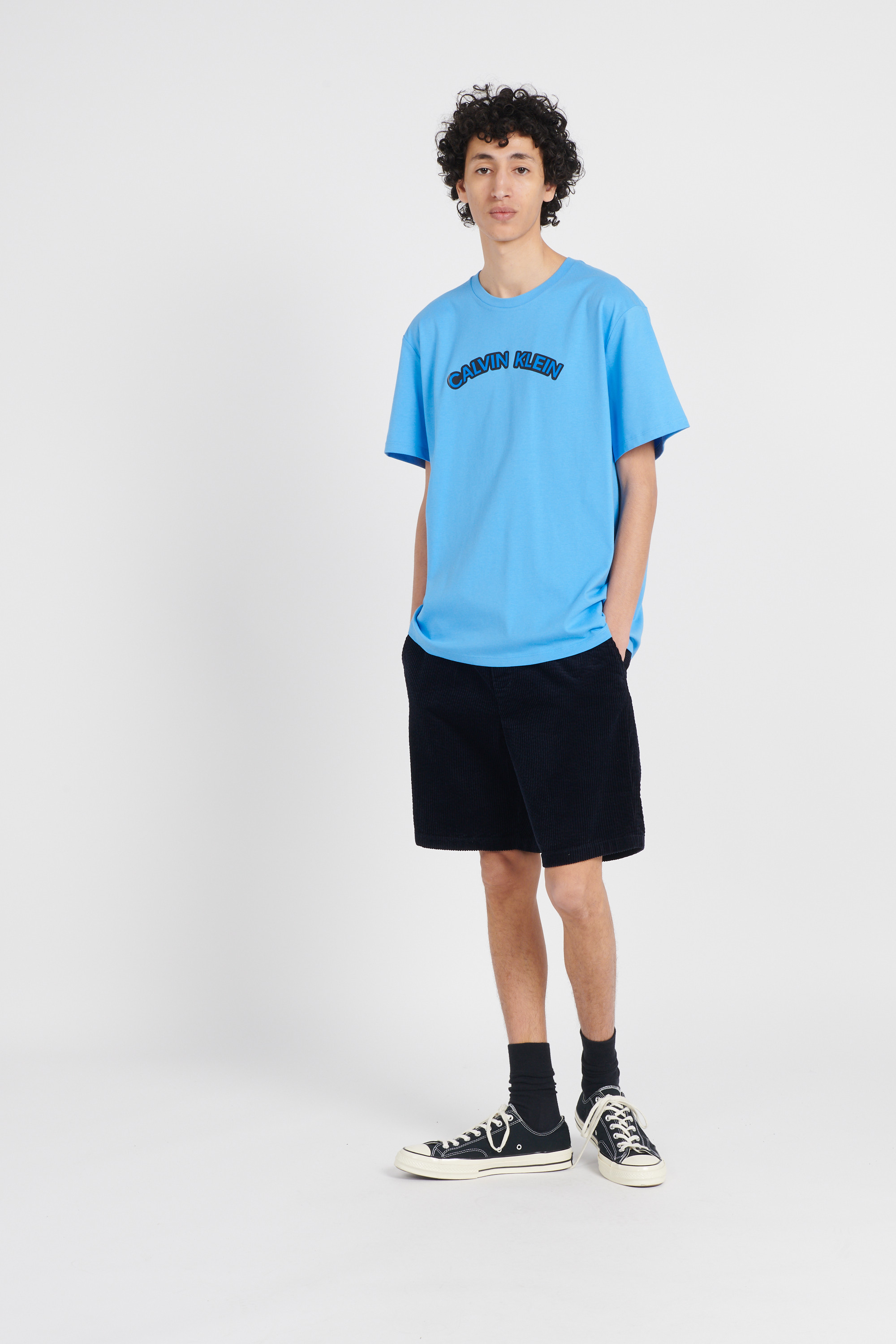 Regular-fit round-neck cotton T-shirt Blue