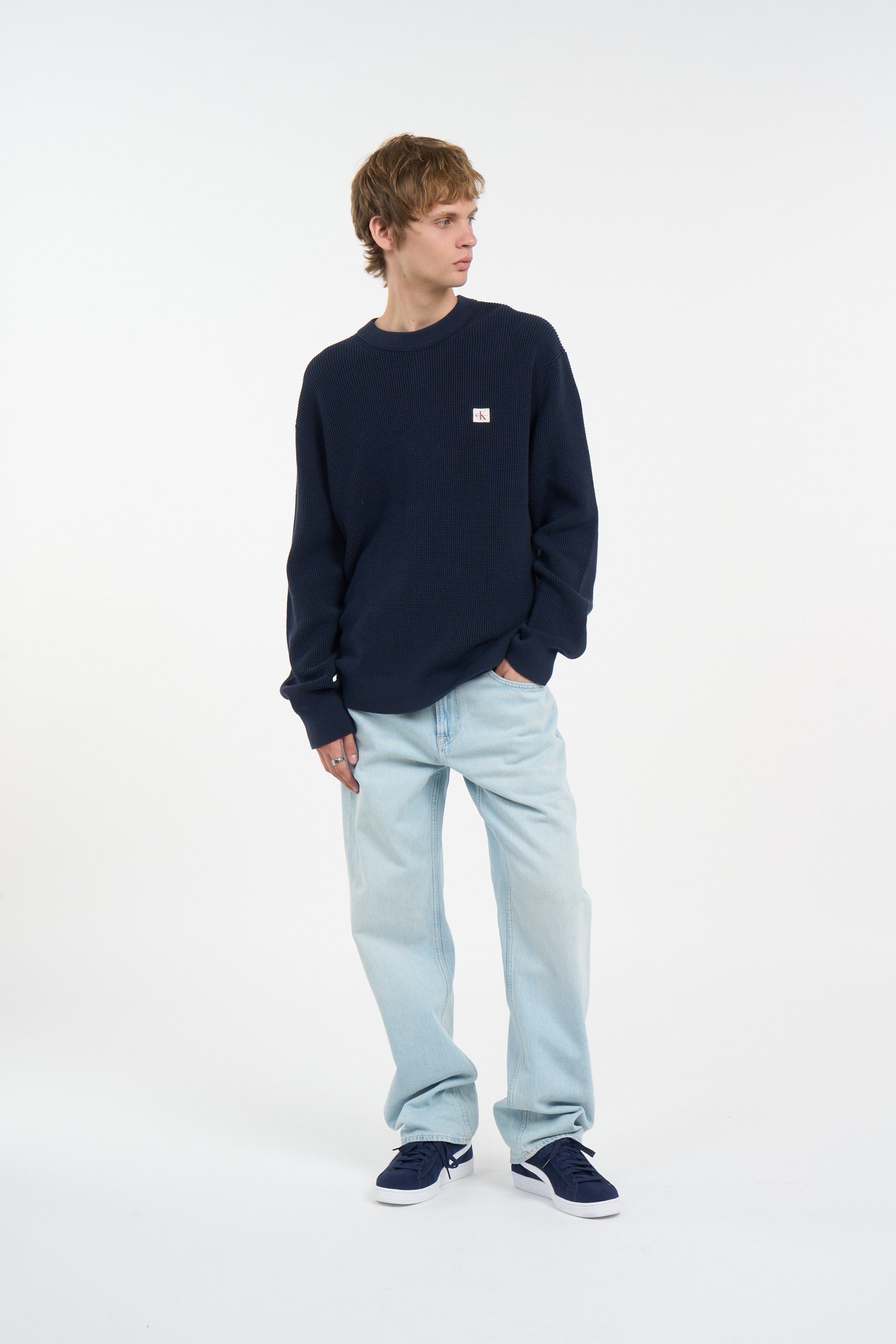 Pull col rond en coton | Bleu CALVIN KLEIN Homme