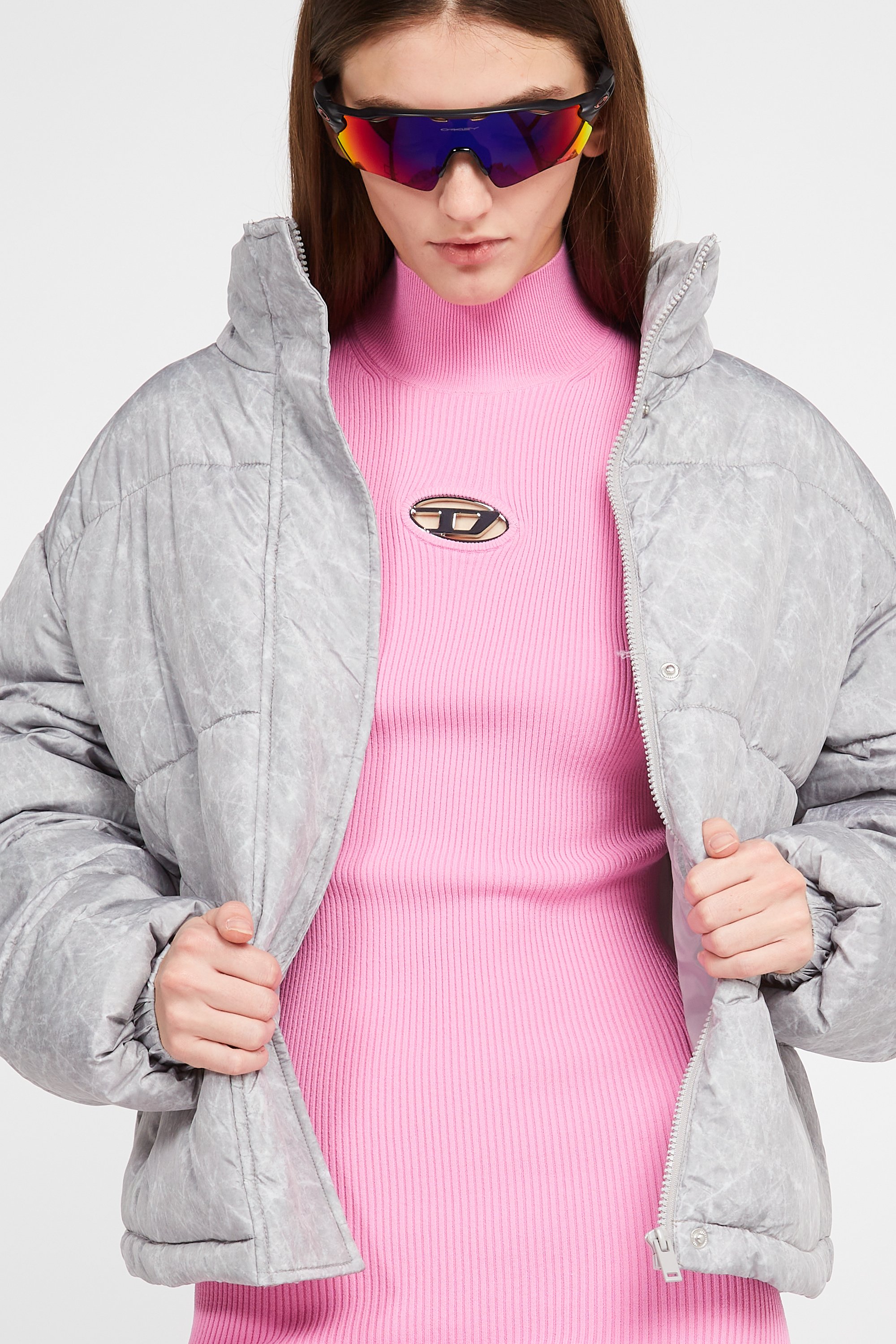 Lightweight quilted padded jacket with high neck Multicolored