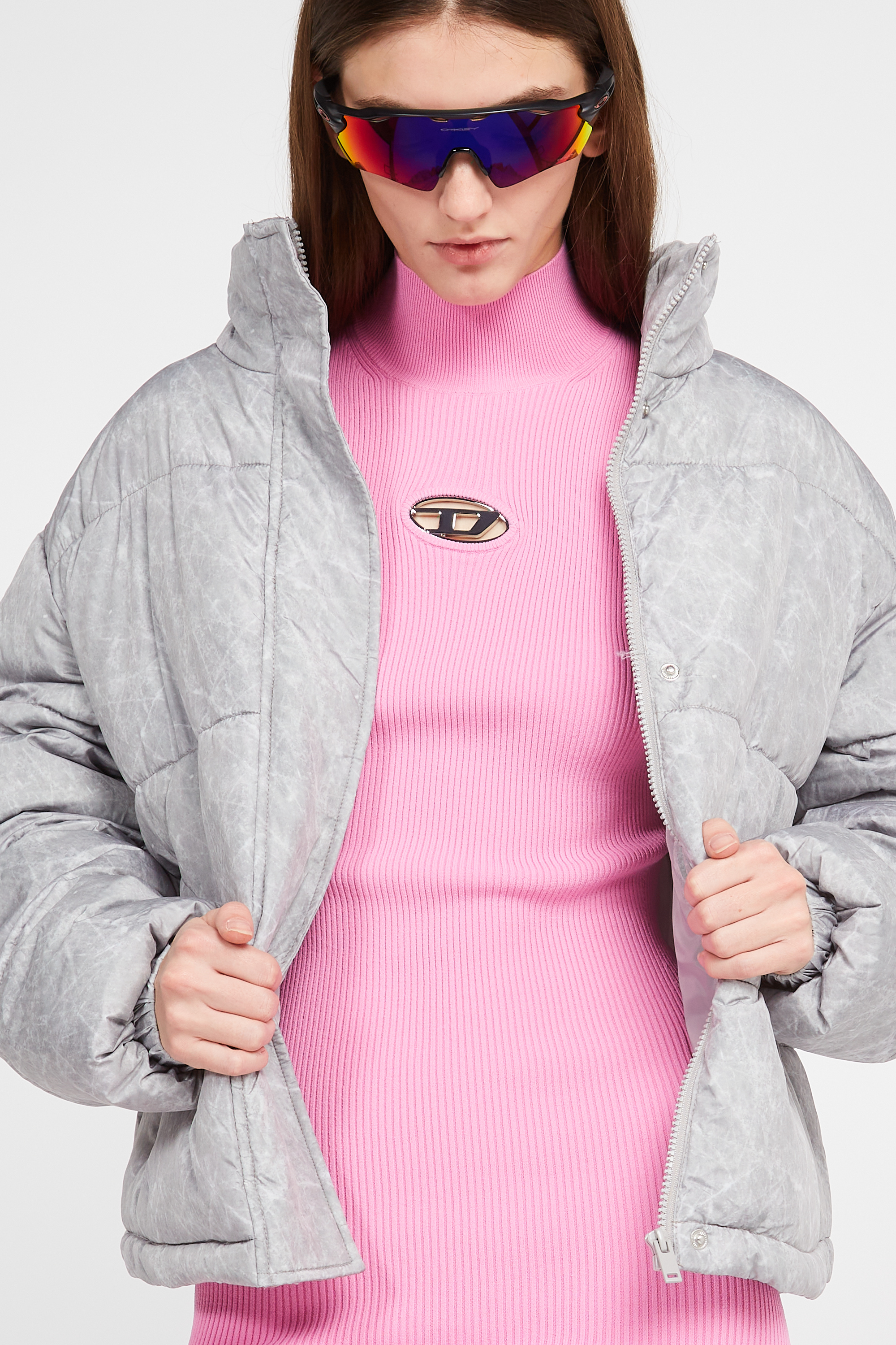 Lightweight quilted padded jacket with high neck Multicolored